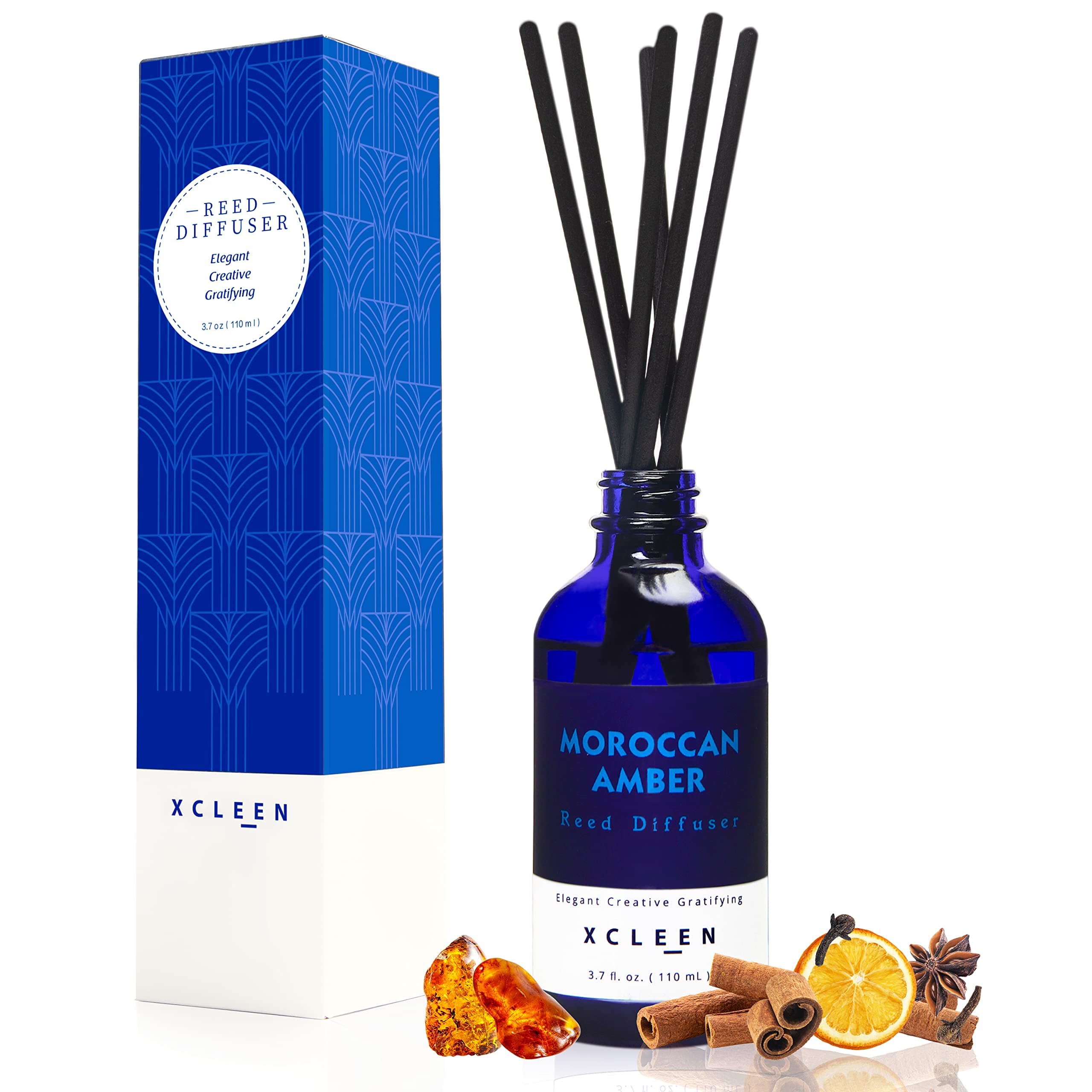 Reed Oil Diffuser Set, Fragrance Diffuser - Floral Notes, Vanilla, Cinnamon & Amber, Includes 6 Rattan Scented Sticks Diffuser Reeds, Home & Office Decor, 110ml/3.7oz