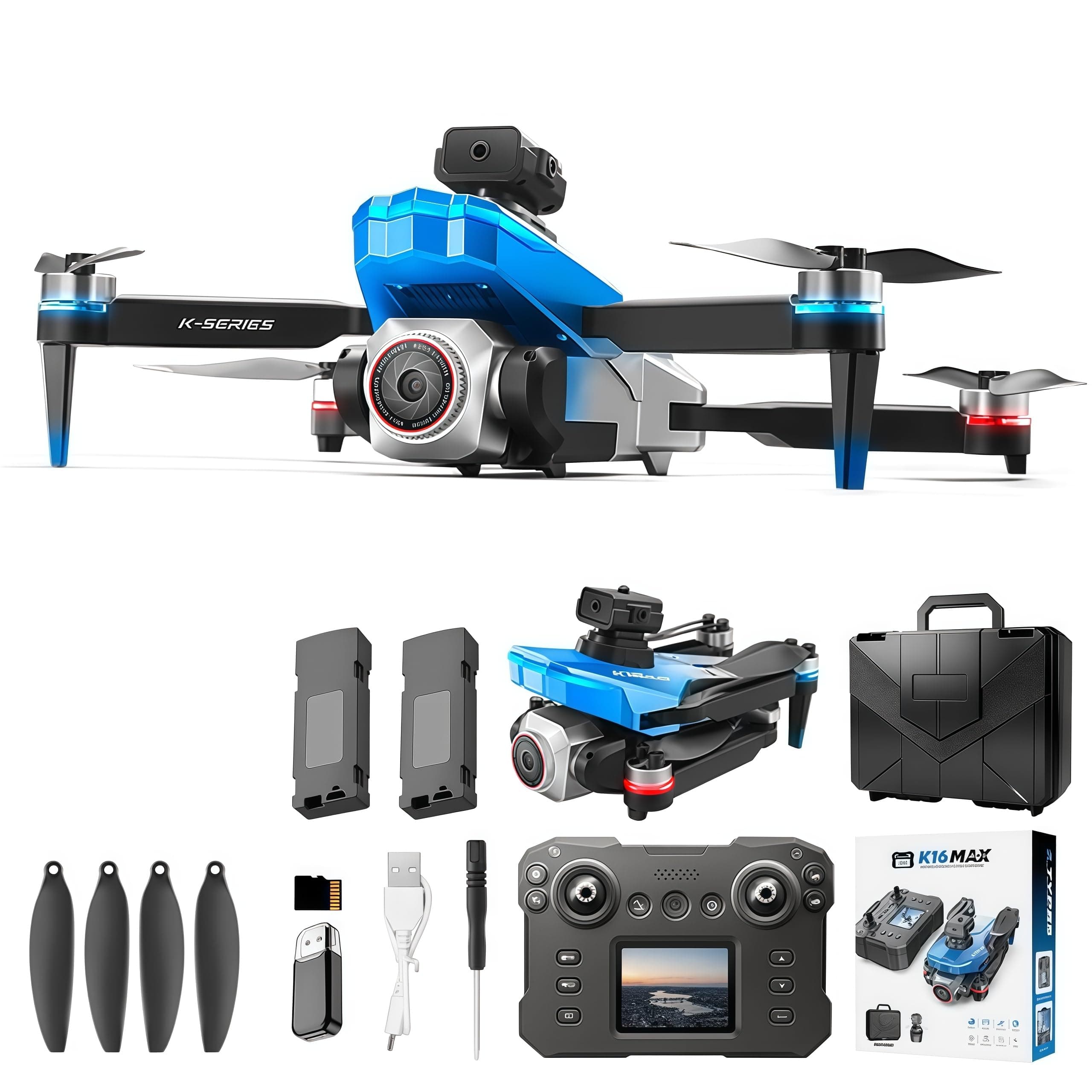 - RC Drone with Screen Display Remote Control, 1080P Dual Camera, Speed Adjustment, Altitude Hold, One-Key Takeoff, 3D Flips, 2 Batteries, Hovering, Brushless Motor, APP Control, Plane Copter, LED Lights, Adult Beginners FPV Quadcopter Airplane Helicopter