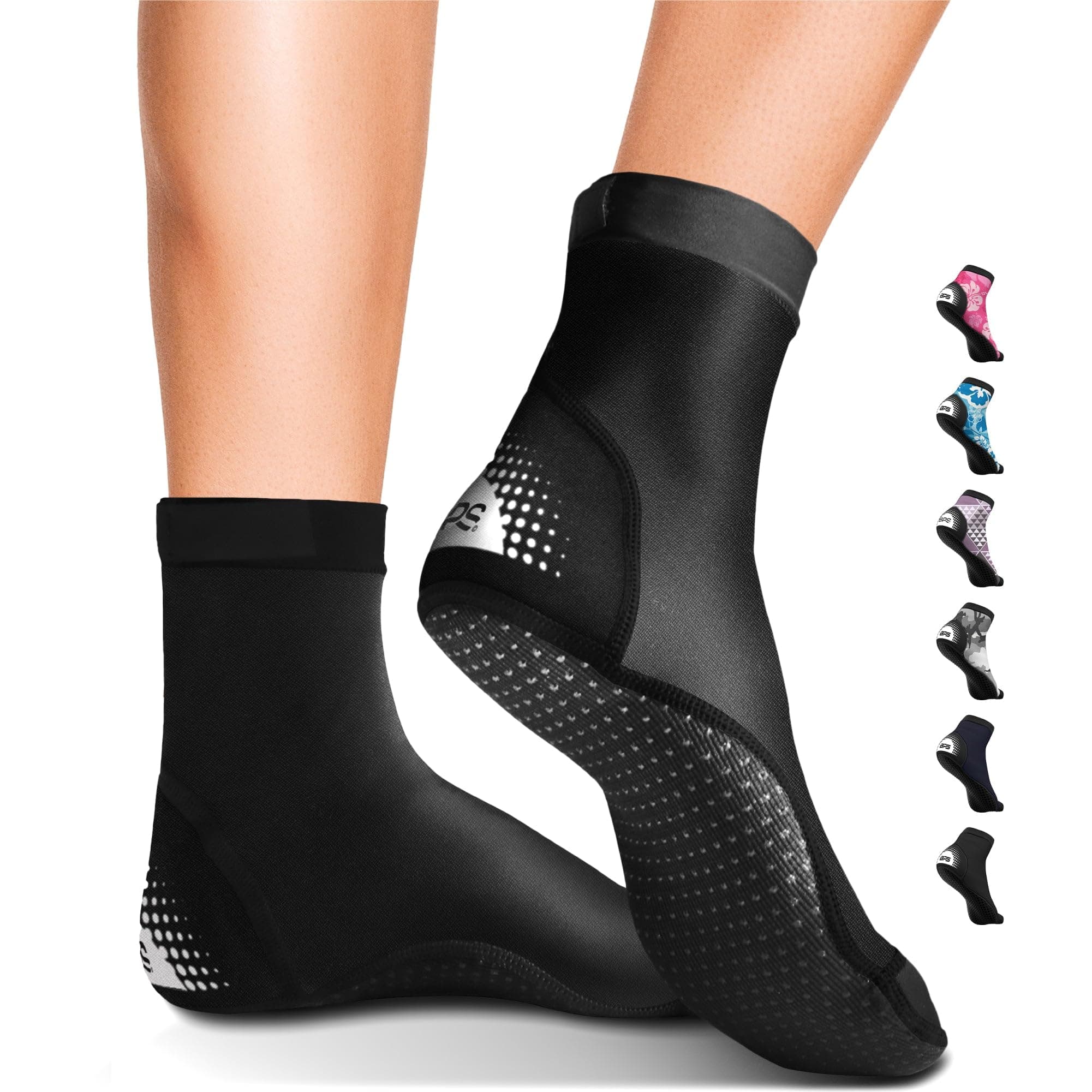 BPS 'Second Skin' Aqua Socks with Grip - Quick-Dry and Anti-Slip Socks - Barefoot Shoes for Beach Sports and Activities - High Cut Socks (Ebony Black, XL)