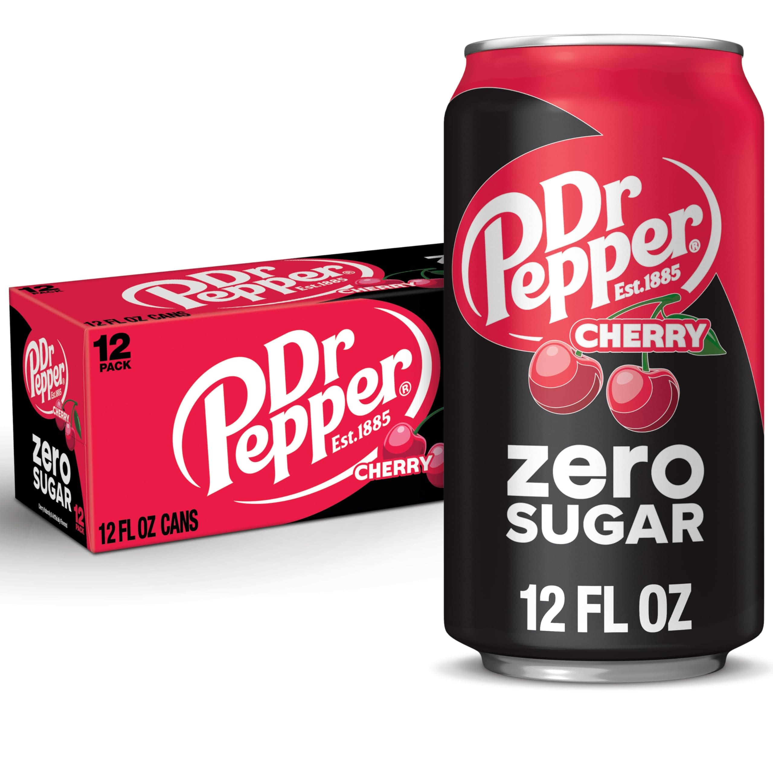 Cherry Zero Sugar Soda, 12 fl oz cans, 12 pack