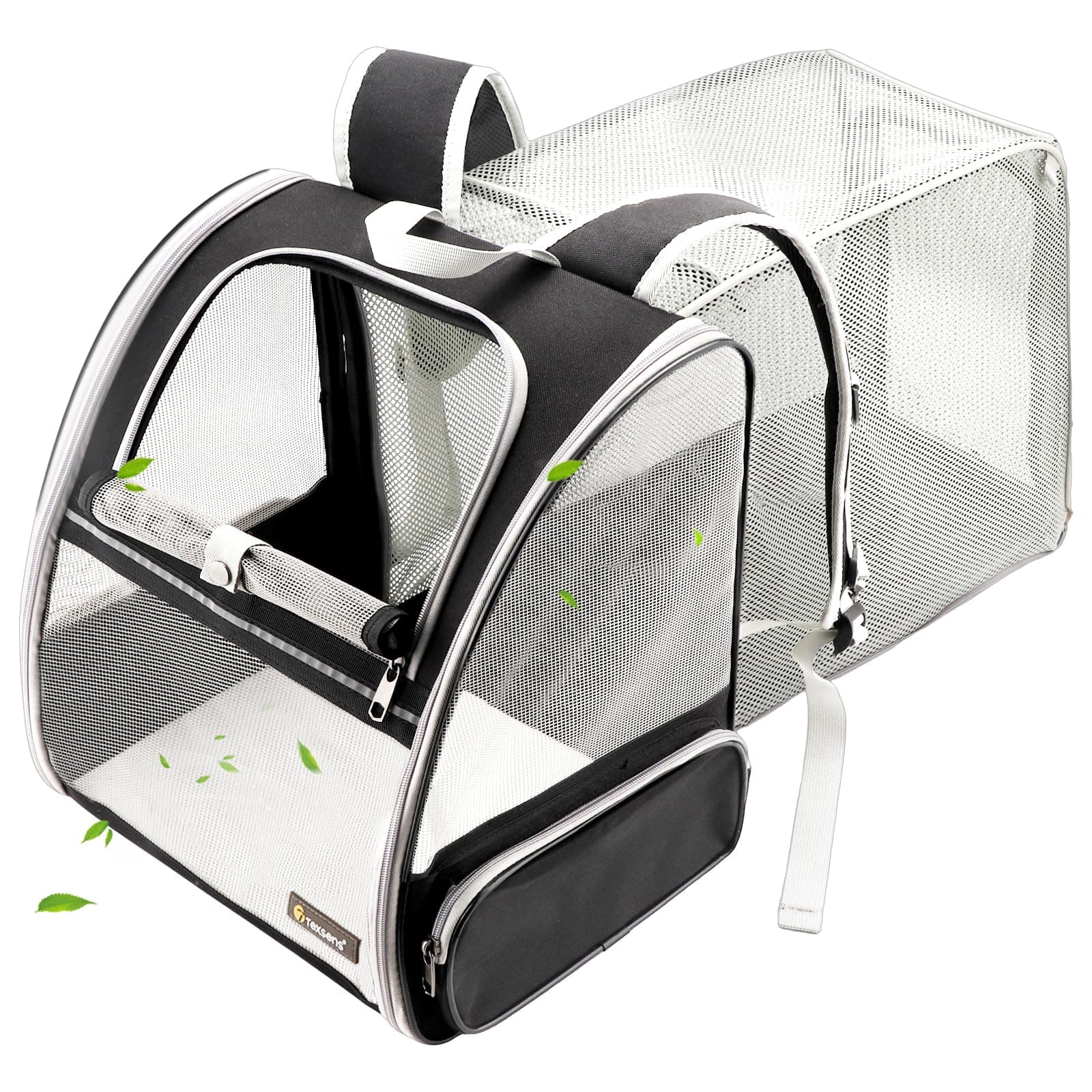 Texsens Cat Backpack - Expandable Pet Carrier for Medium Cats and Small Dogs up to 17 lbs - Breathable, Collapsible & Soft Cat Travel Bag for Outdoor Hiking (Black)