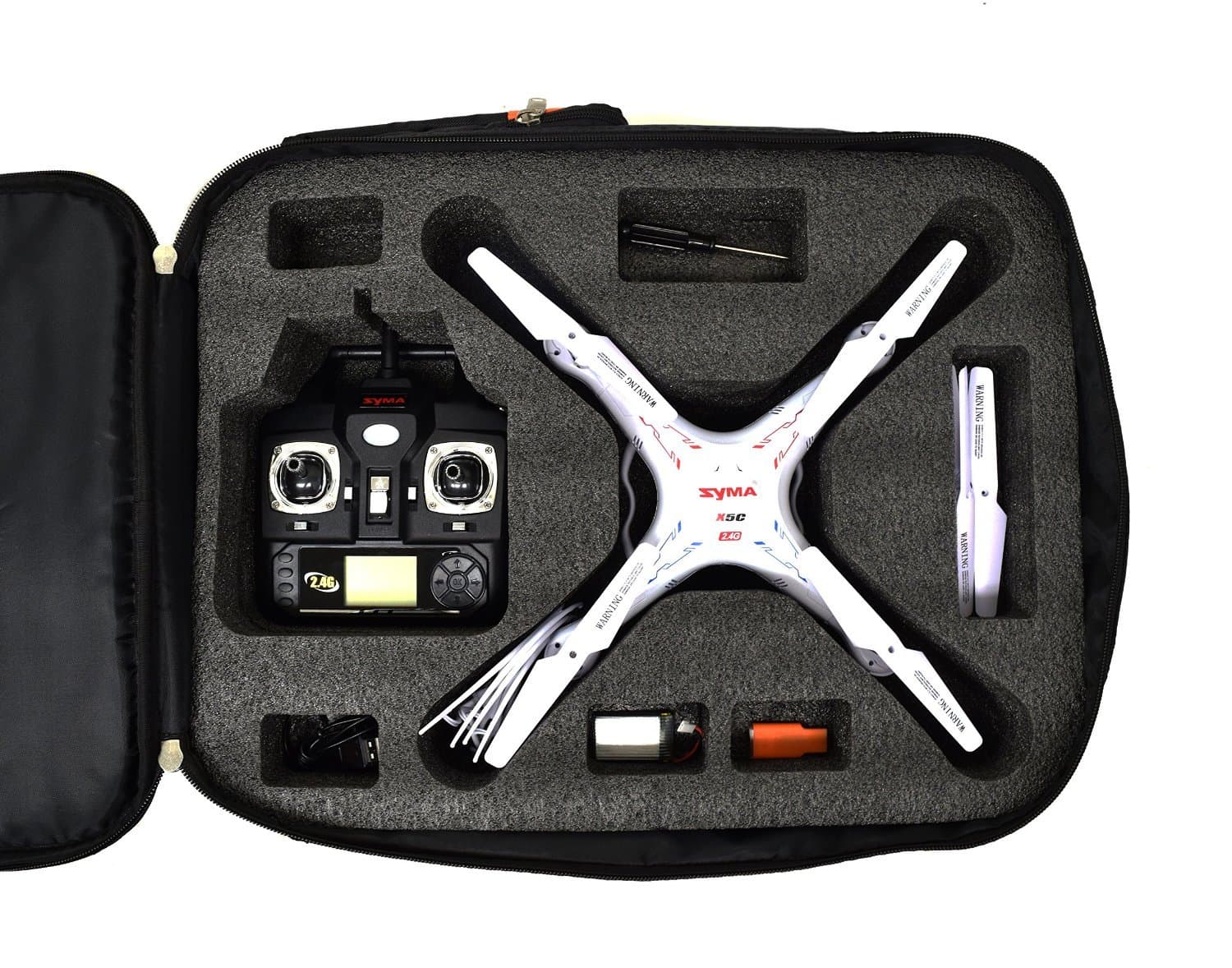 SUNYEE Durable Double Shoulder Casual Backpack Carrying Bag Case with Custom Pre-Cut Foam Insert for Syma X5C Drone and Accessories