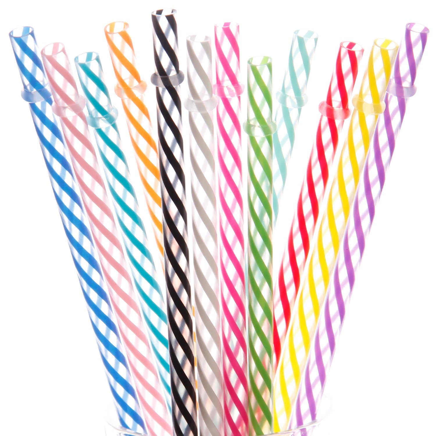 Dakoufish 12 Piece 11 Inch Reusable Plastic Thick Replacement Straws for 16 OZ 20 OZ 30 OZ Stanley,YETI,Starbucks, Owala Tumblers with Brush (11inch, Mix 12color)