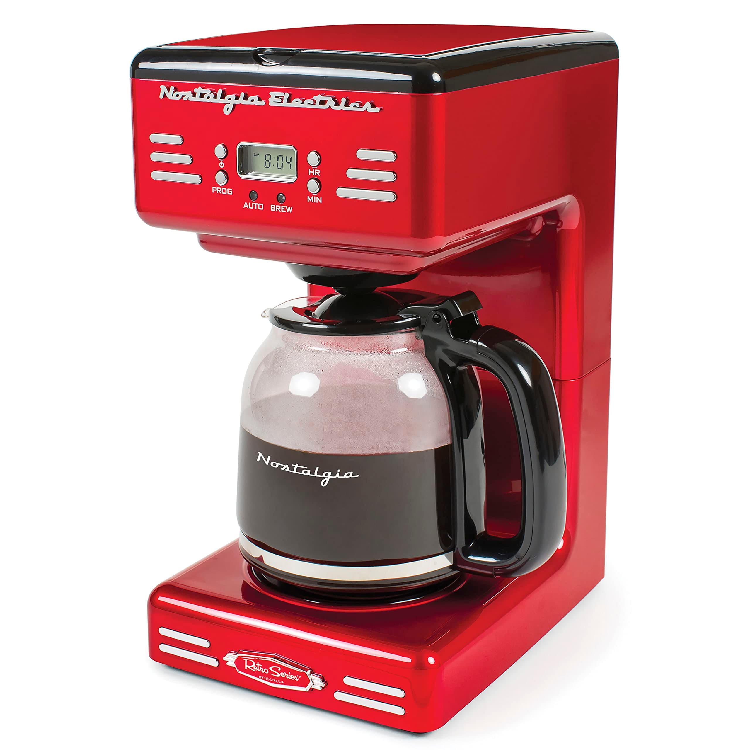 New & Improved 12-Cup Programmable Coffee Maker with LED Display, Automatic Shut-Off & Keep Warm, Pause-And-Serve Function, Includes Reusable Filter, Retro Red