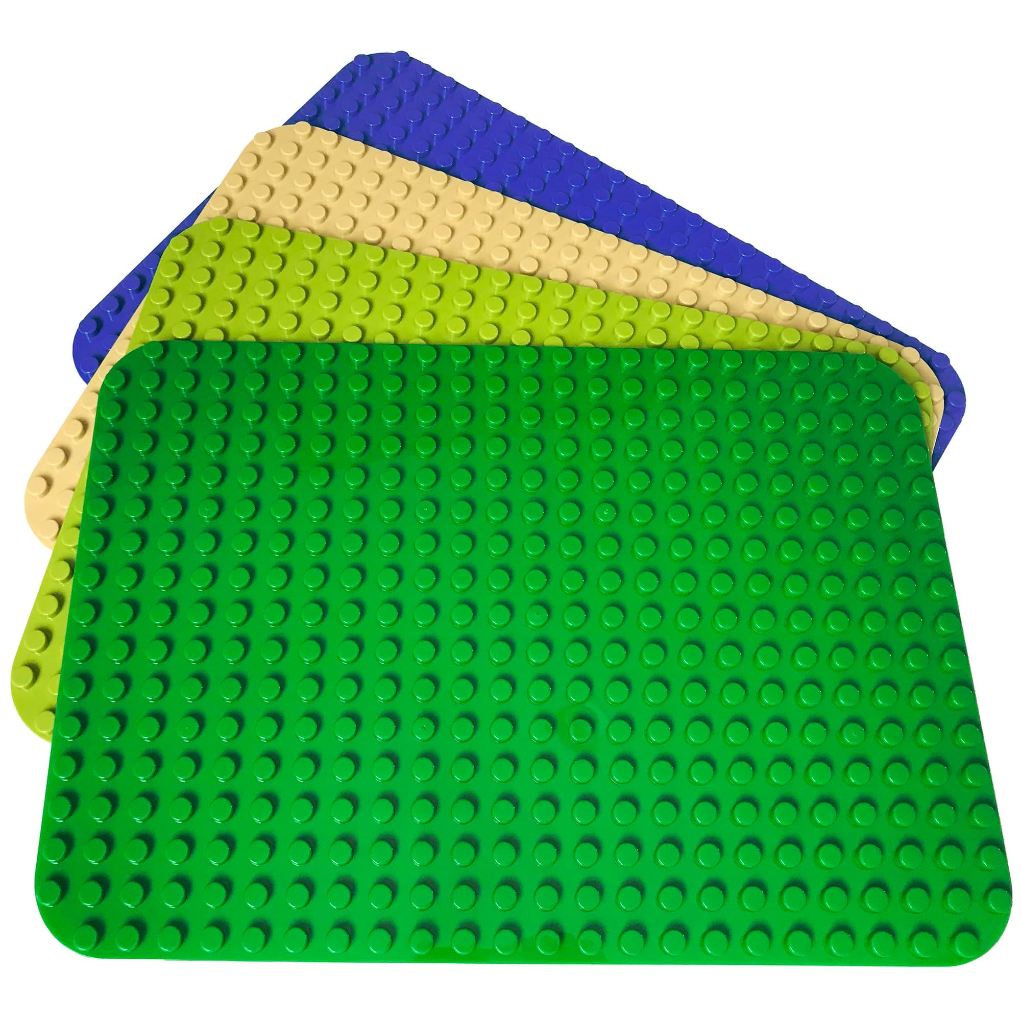 Building Block Base Plates for Large Blocks 38.1 cm x 26.7 cm Assorted Colors, Compatible with Leading Brands, (4 Pack - Green, Light Green, Sand, Blue)