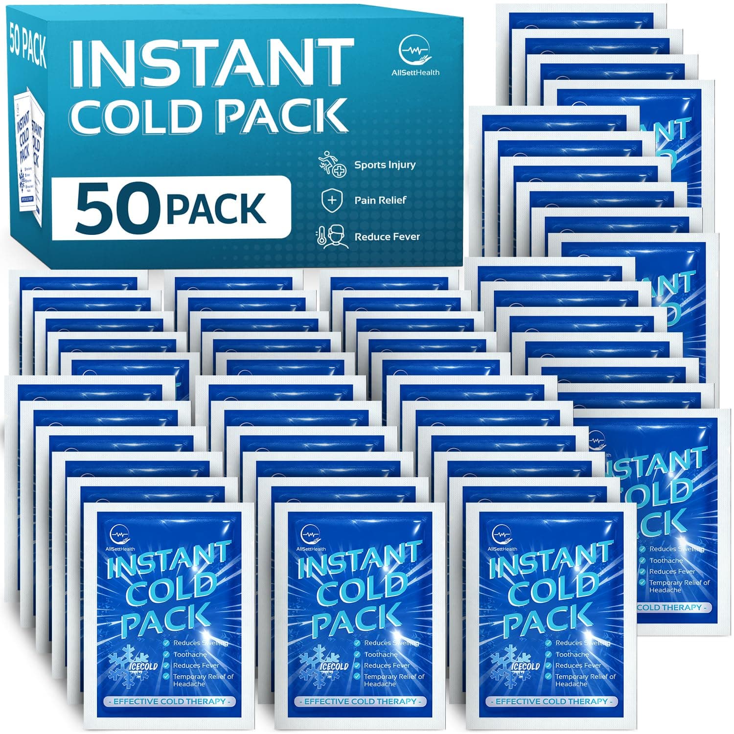 Instant Ice Pack (15 x 11.5 cm) - 50 Pack Disposable Instant Ice Packs for Injuries (50 Pack (6" x 4.5"))