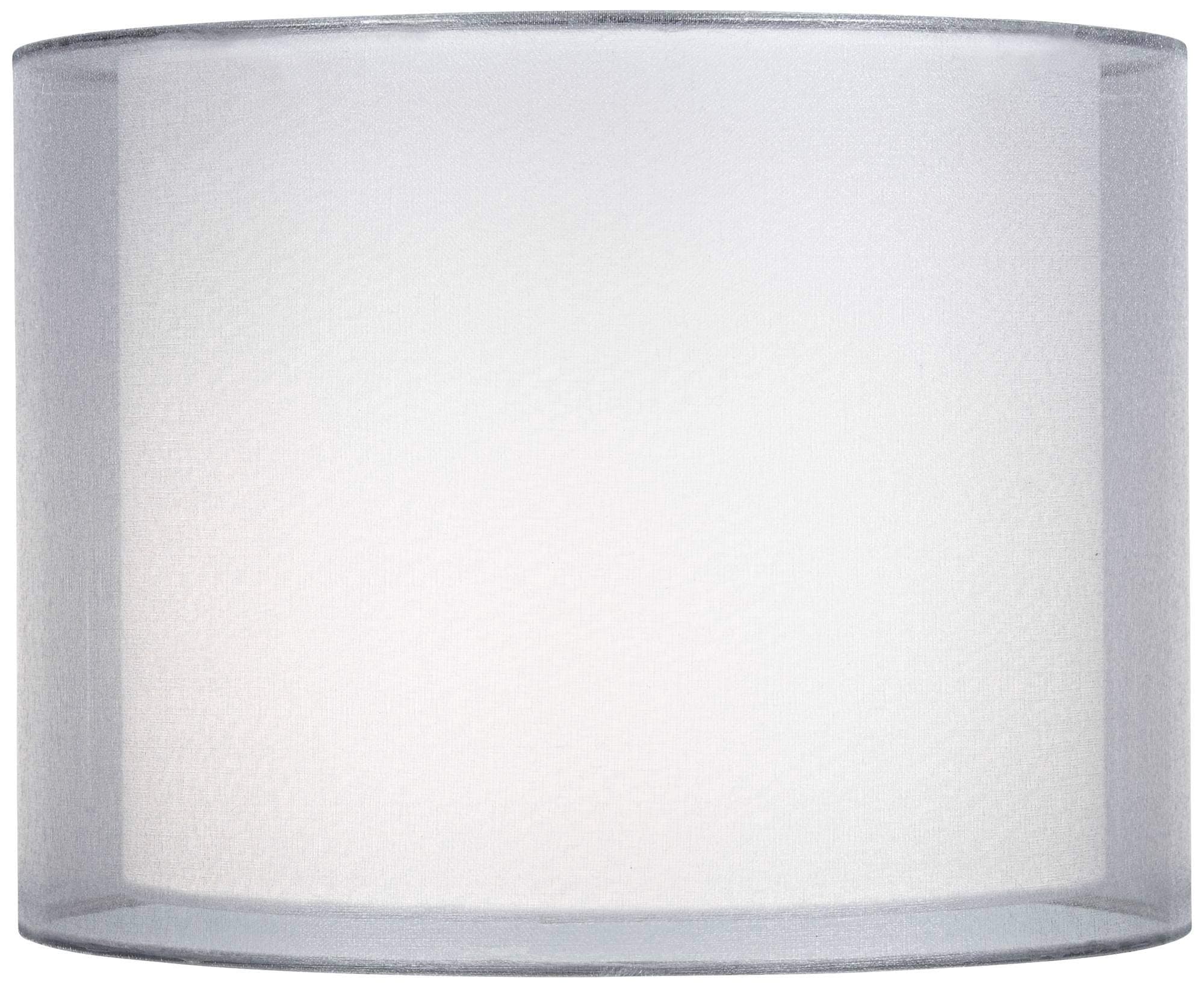 Silver and White Double Sheer Medium Drum Lamp Shade 12" Top x 12" Bottom x 9" High (Spider) Replacement with Harp and Finial - Springcrest