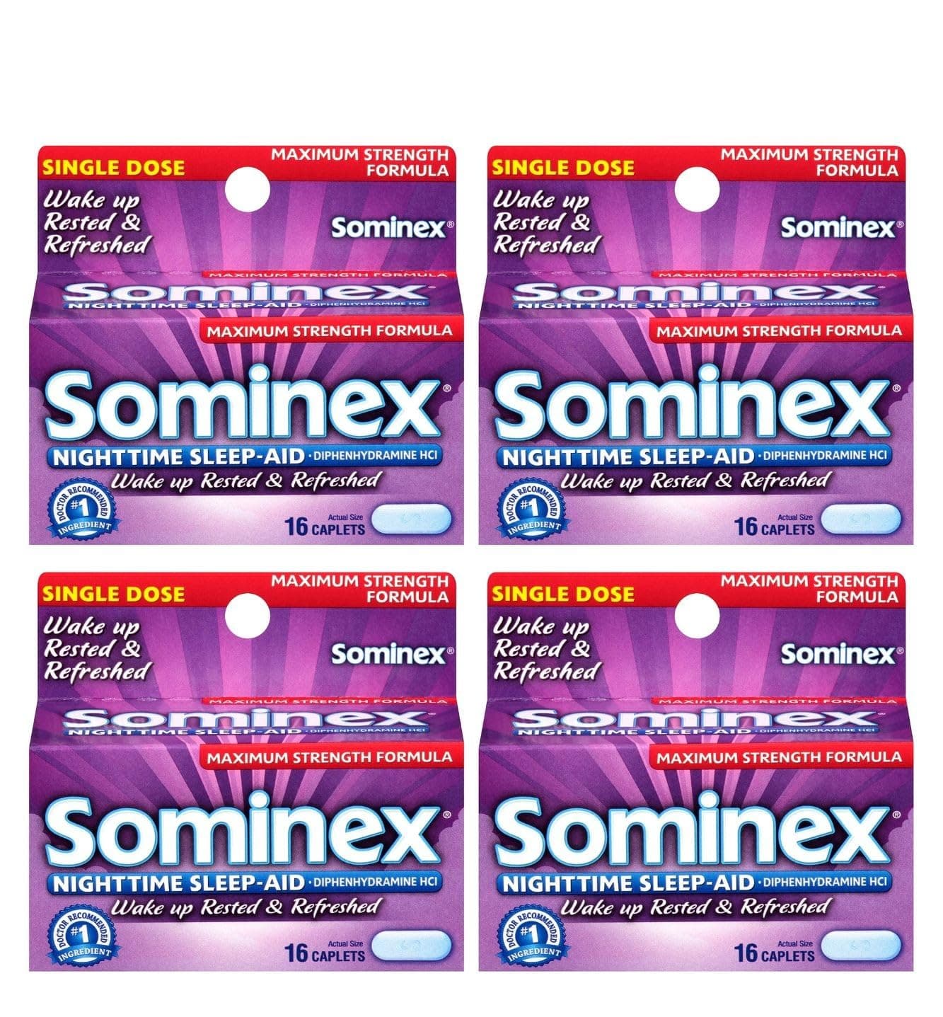 Sominex Nighttime Sleep-Aid Caplets, Maximum Strength, 16 ea (Pack of 4)