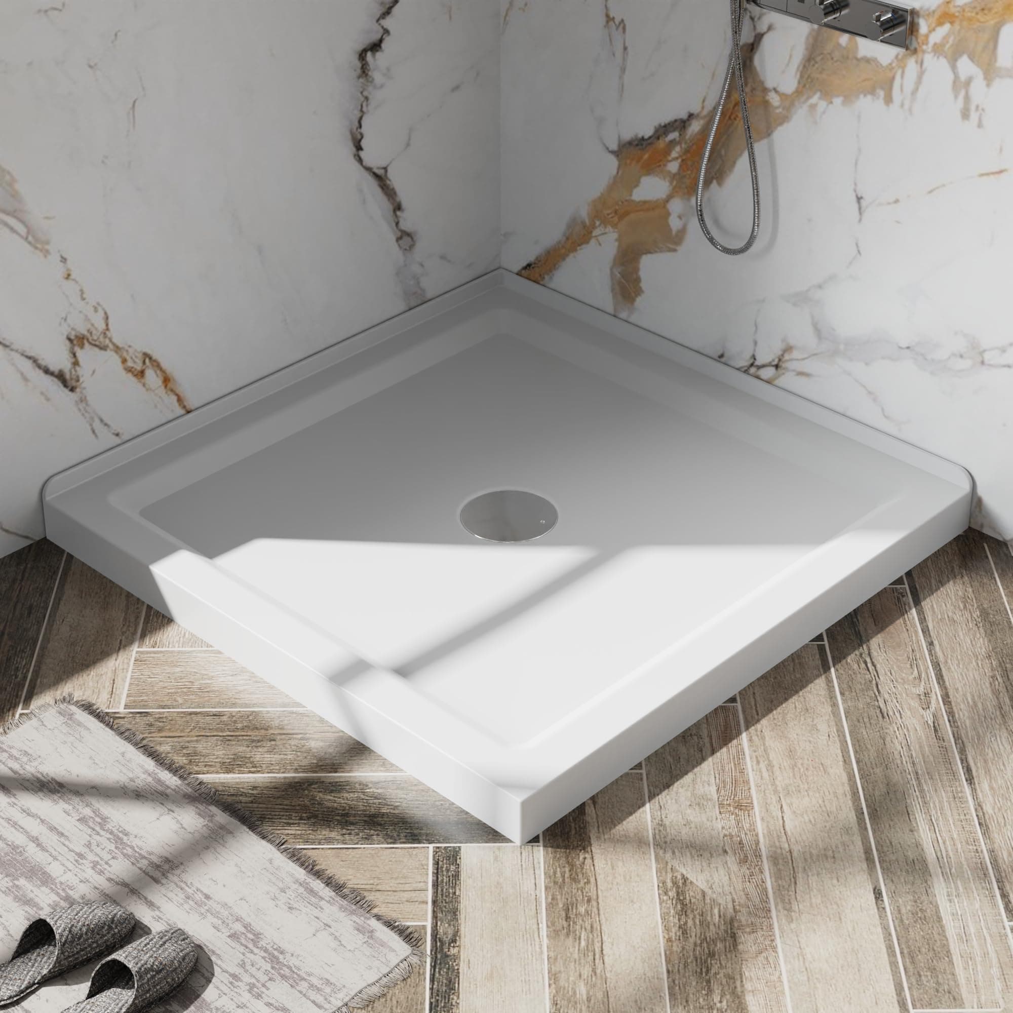 Shower pan,Goodyo 36" x 36" Shower Base with Double Threshold and Center Drain, White, Drain not Included