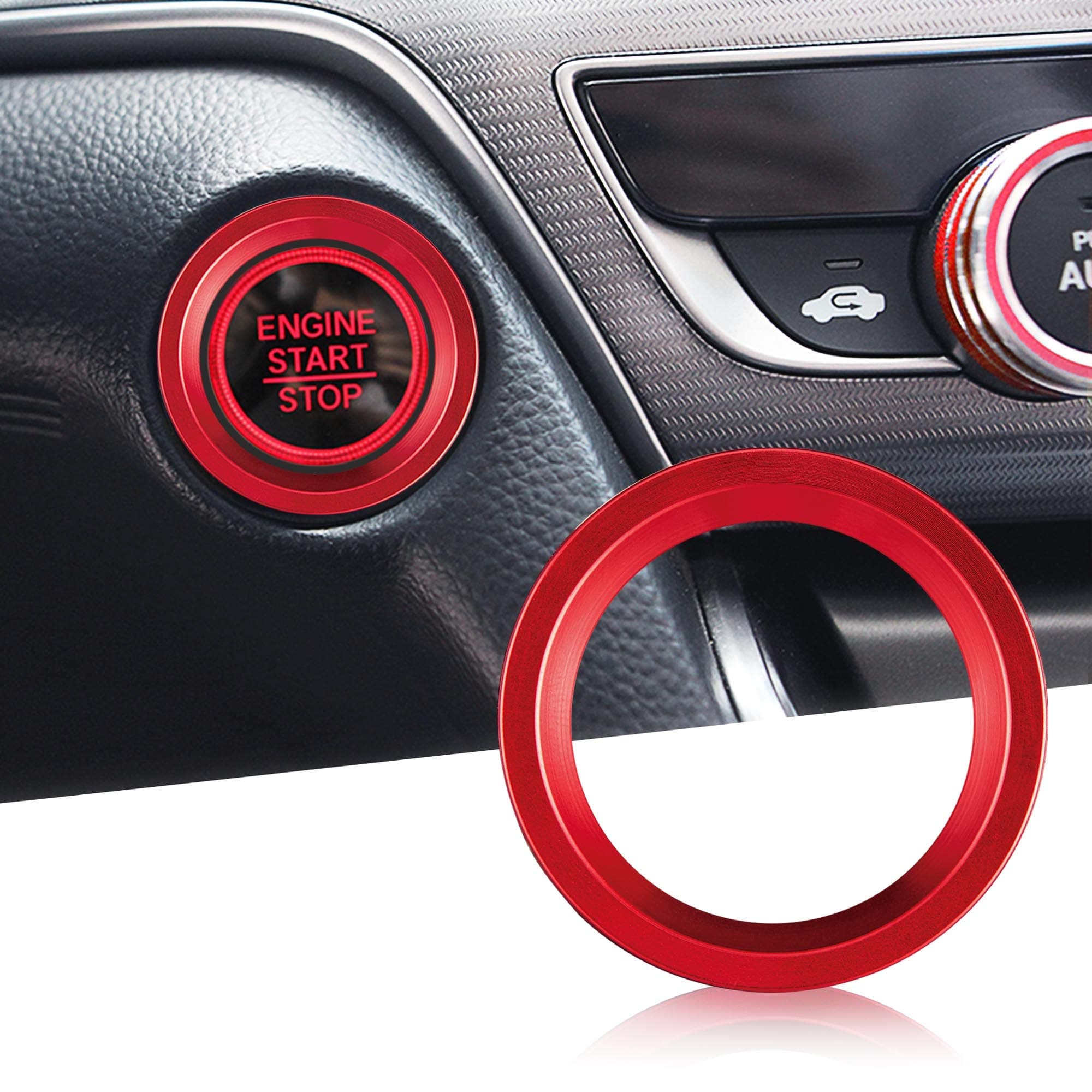 TOMALL Aluminum Engine Start Stop Push Button Cover Trim Compatible with Honda Accord Sedan Sport EX EX-L LX 2018-2023 Car Engine Ignition Start Button Cap Surrounding Trim Ring Decoration (Red)