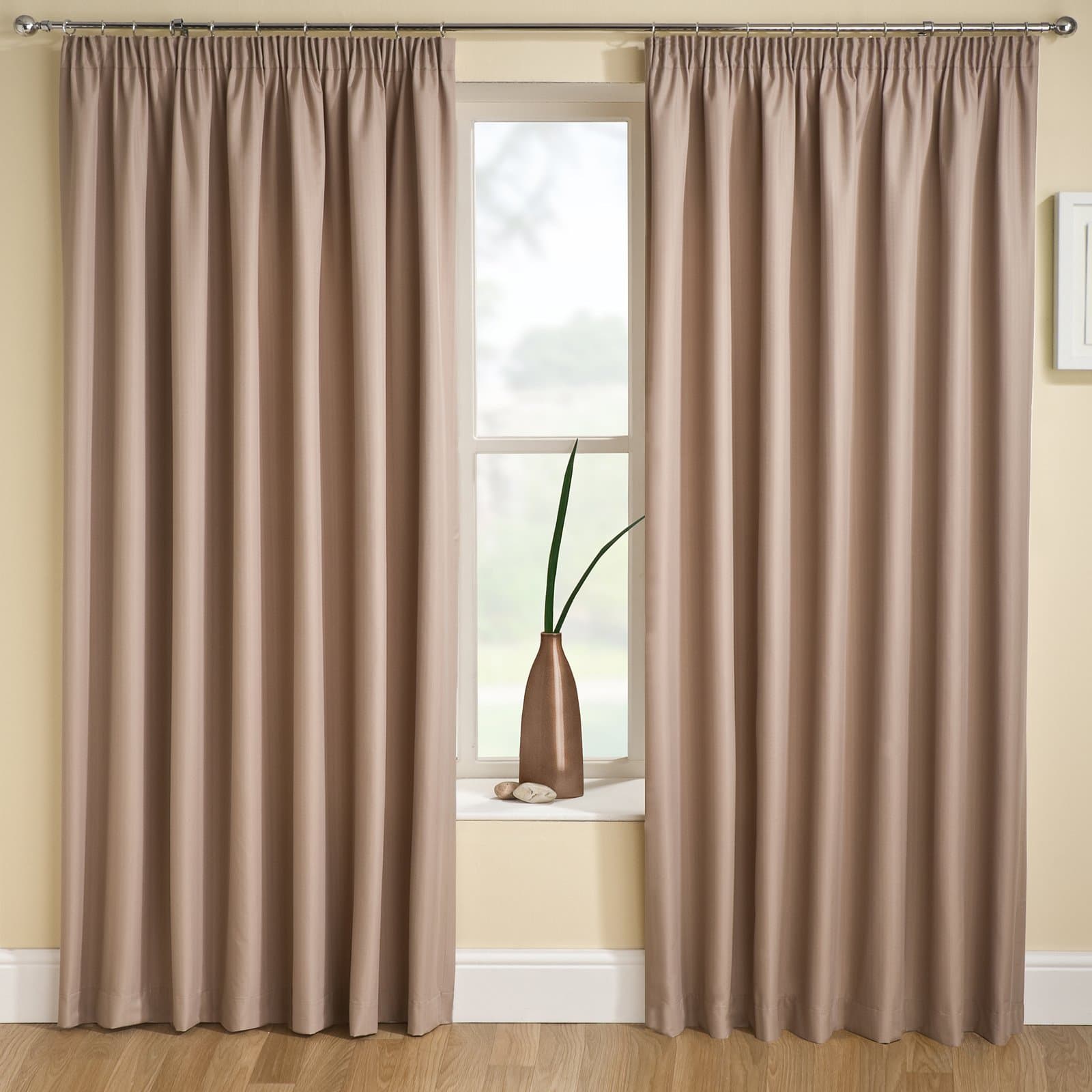 TRANQUILITY PLAIN STRIPE LATTE BROWN 90" X 54" THERMAL BACKED CURTAINS (229CM WIDE X 137CM DROP) APPROX READY MADE CURTAINS NEXT SEMI BLACKOUT CURTAINS / BLOCKOUT CURTAINS HEADER TAPE / TAPE TOP