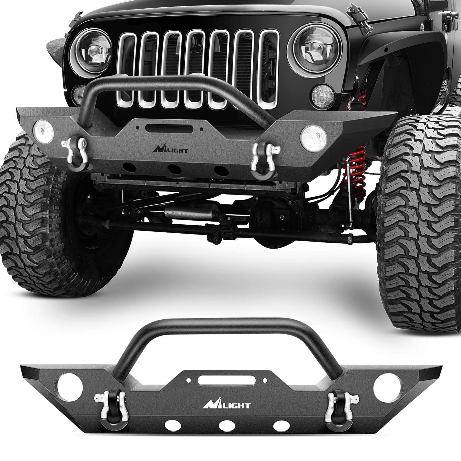 Nilight Front Bumper 2007 2008 2009 2010 2011 2012 2013 2014 2015 2016 2017 2018 Jeep Wrangler JK/JKU Rock Crawler Fog Light Hole Winch Plate