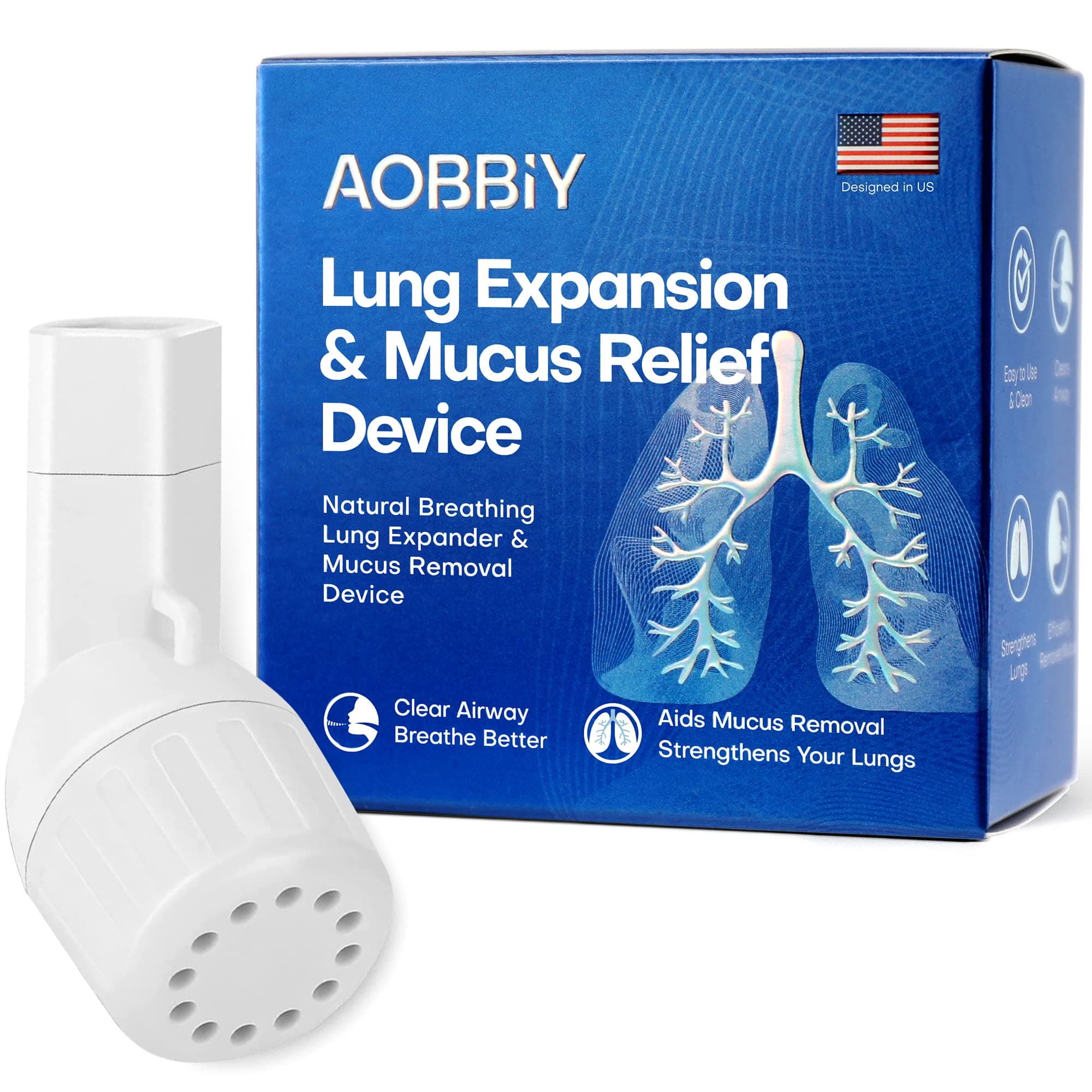 AOBBIY Mucus Clearance and Lung Expansion Device, Breathing Exercise Device for Lungs, Phlegm Remover, Inhalers for Breathing Problems, Flutter Valve Mucus Relief Device for Lung Cleanse, OPEP Therapy