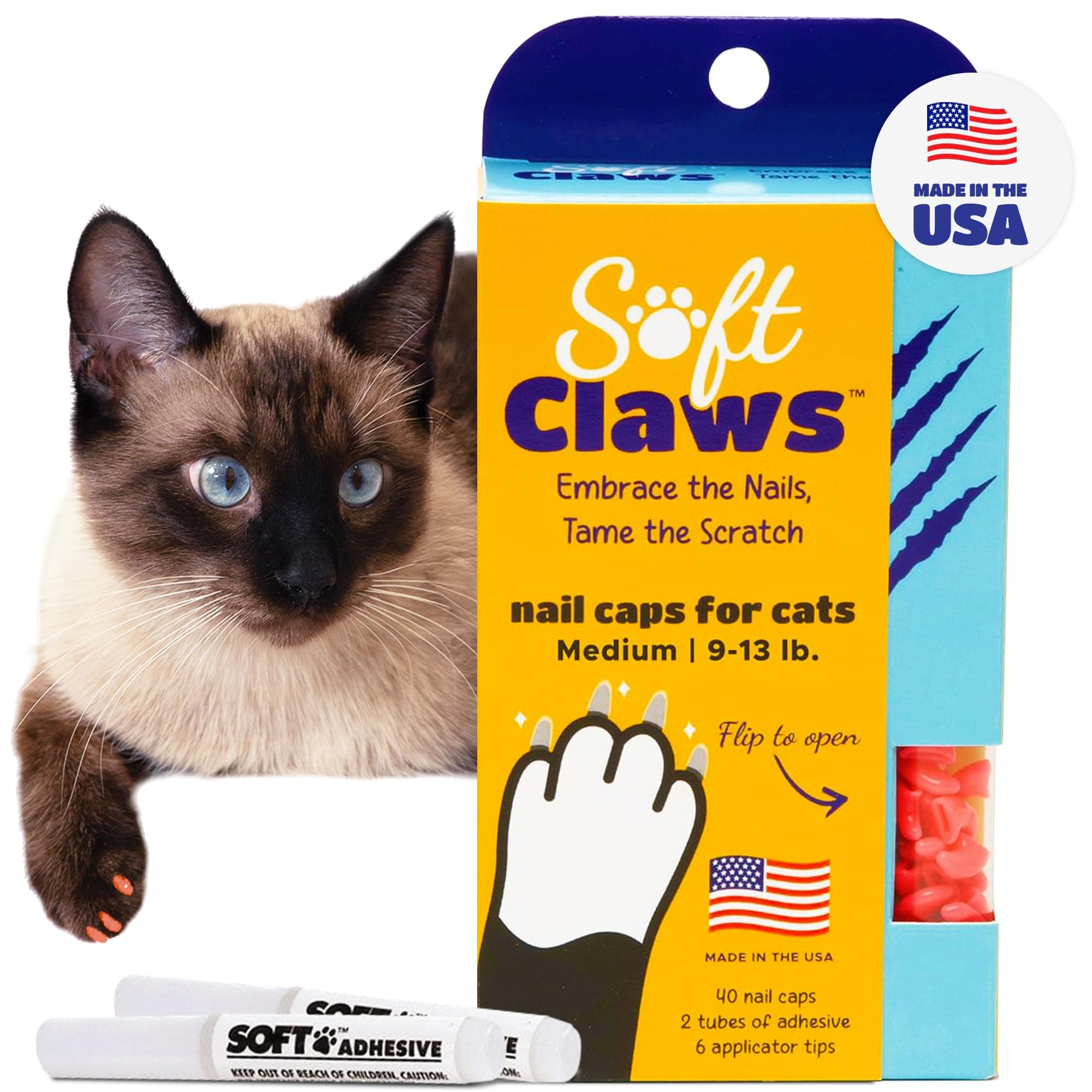 Soft Claws Nail Caps for Medium Cats – (40 Caps, Pink) - Veterinarian-Developed | Protects Furniture & Skin - Easy to Apply, Long-Lasting Anti-Scratch Soft Cat Claw Covers