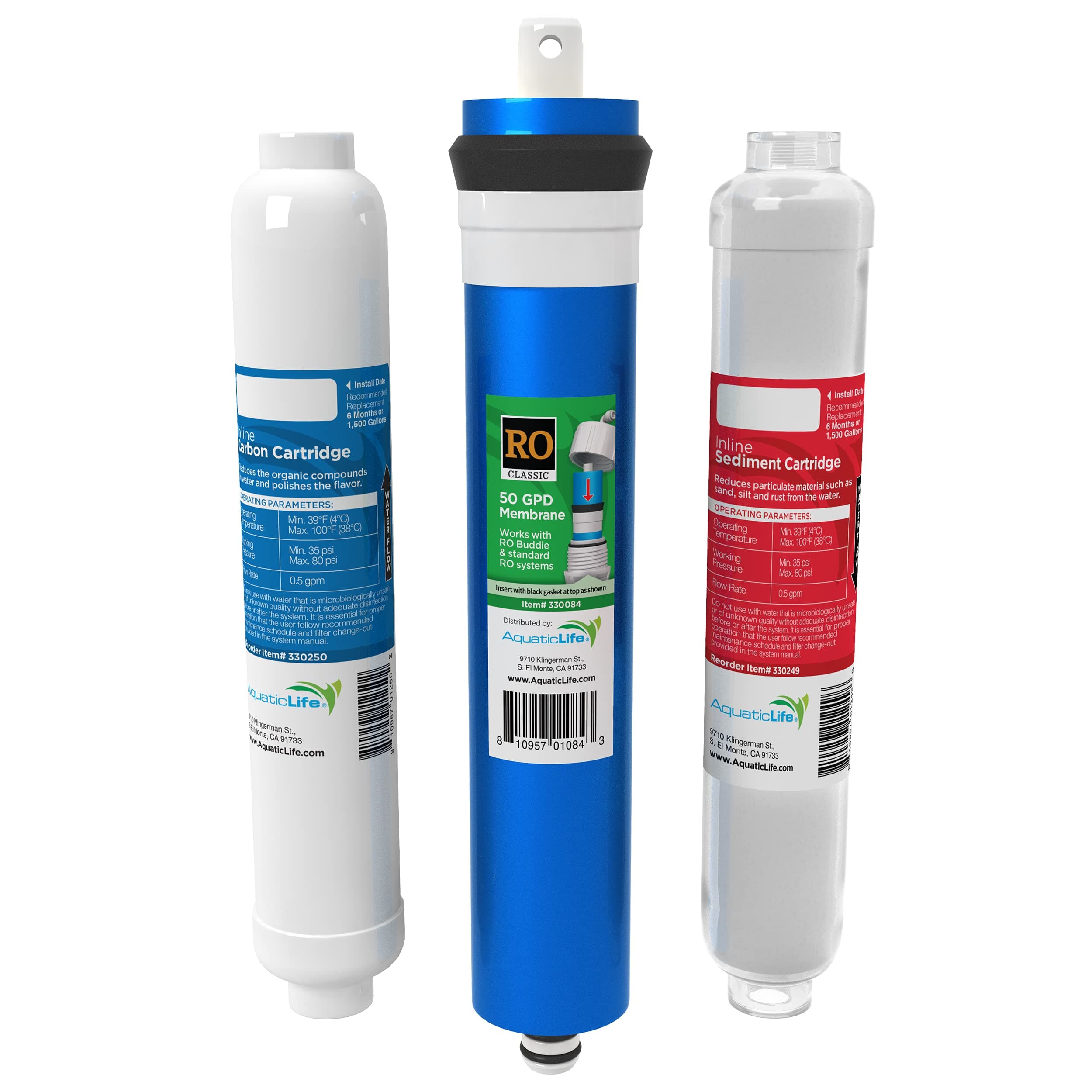 AQUATICLIFE Inline RO Buddie Replacement Cartridges - Includes Carbon Block F...