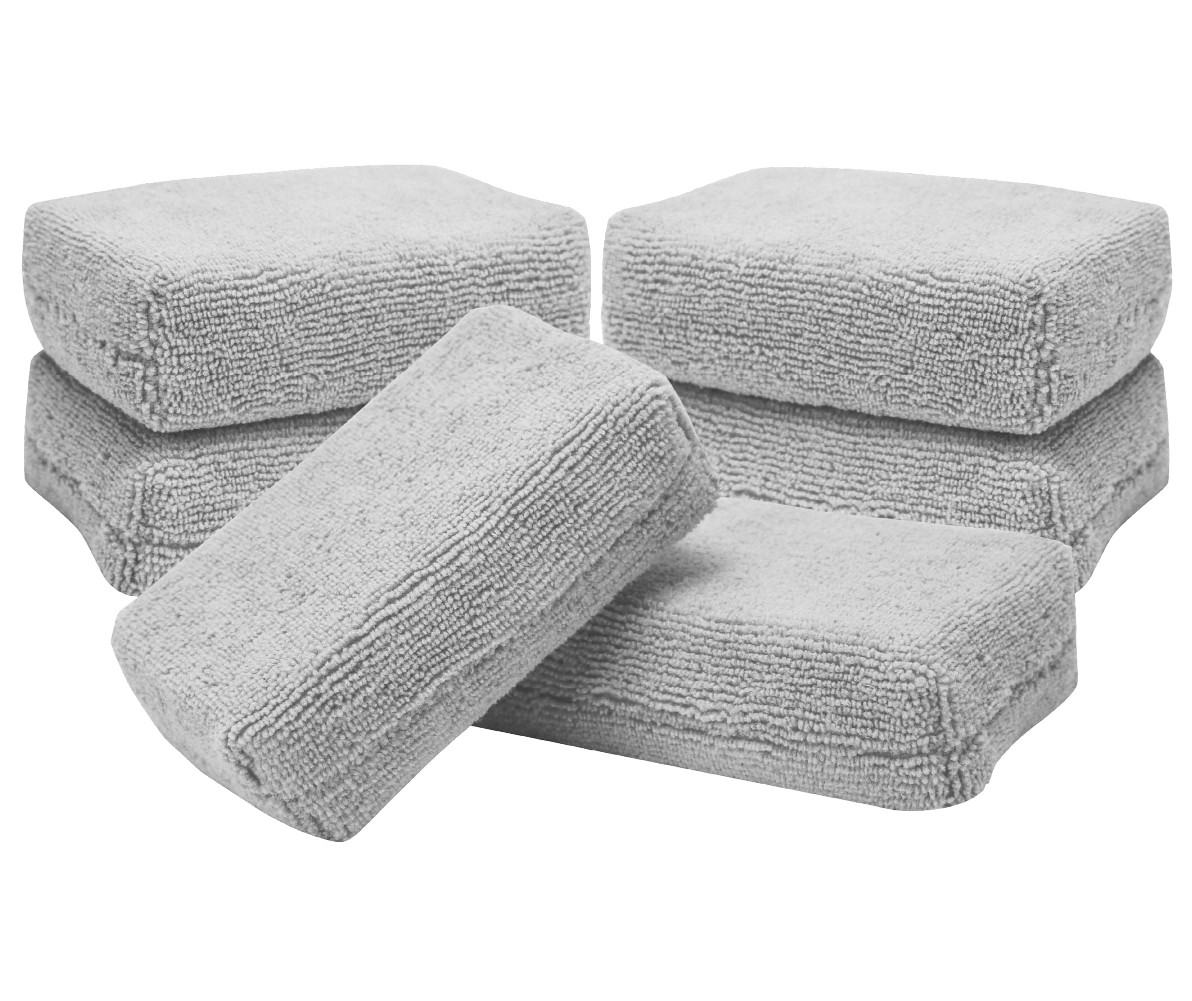 Microfiber Applicator Pads, Rectangular Polishing Pad, Cleaning Pads for Car Detailing, 3 Inch x 5 Inch, Grey, 6 Pack