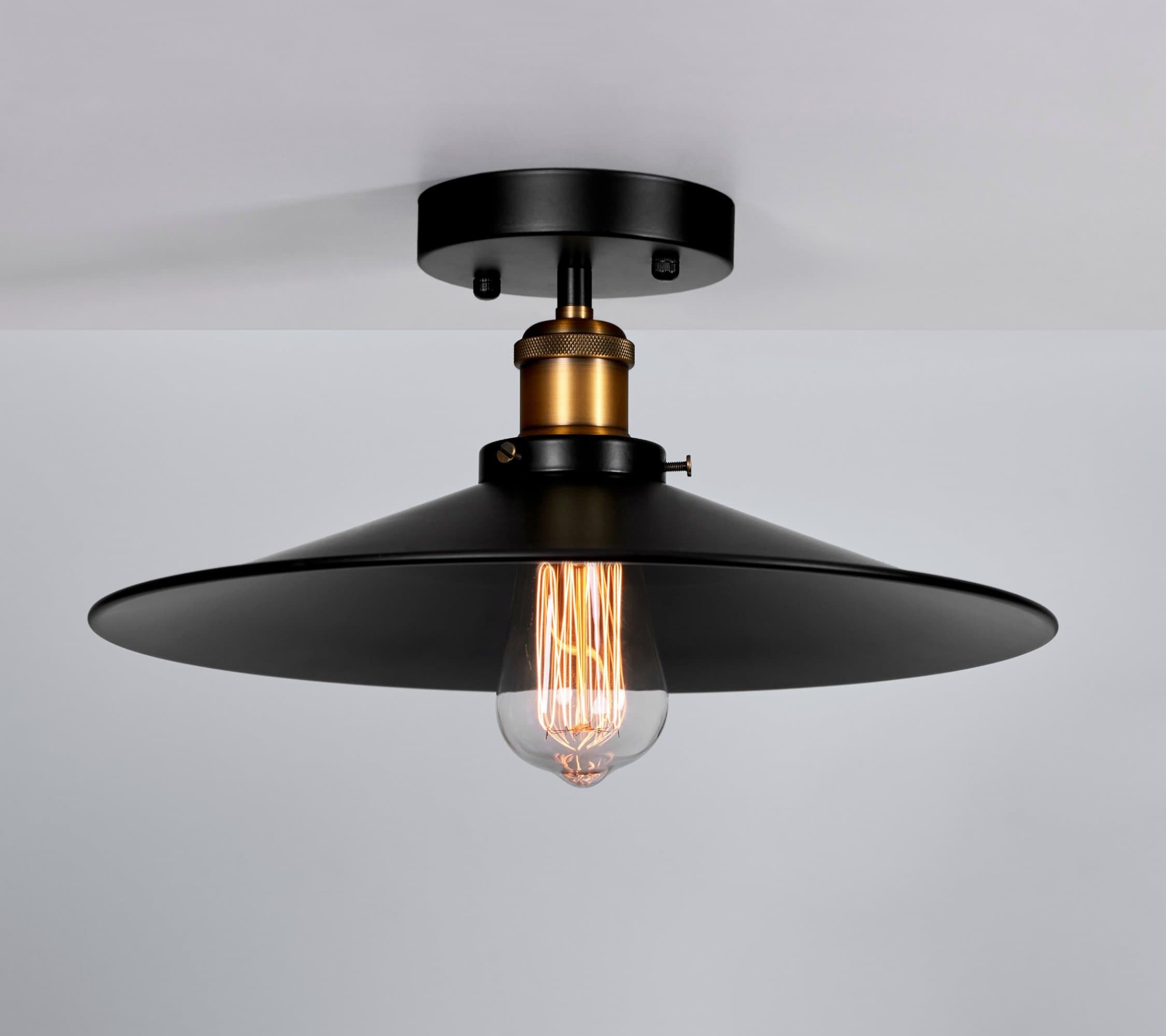 LightLady Studio - Industrial Ceiling Light - Large Black Shade - Semi Flush Mount Light Fixture - Farmhouse Lighting - Edison Light - Vintage Barn Light for Hall, Kitchen or Low Ceiling Rooms (Large)