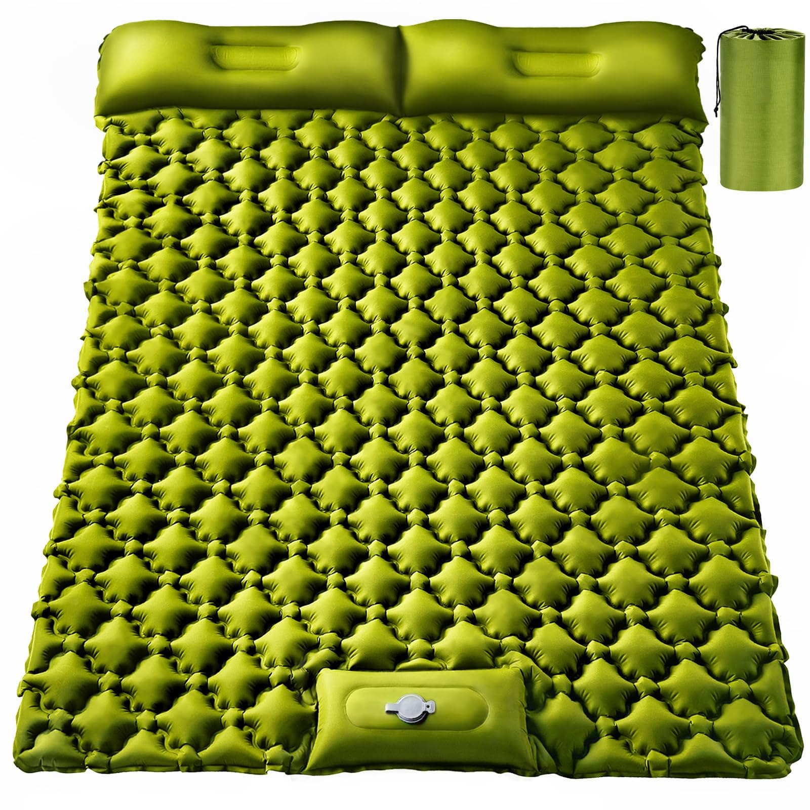 Double Sleeping Pad, Ultralight 4" Extra-Thick Self Inflating Sleeping Mat for 2 Person with Pillow Built-in Foot Pump Portable Camping Mat for Backpacking, Hiking, Traveling, Tent, Camping