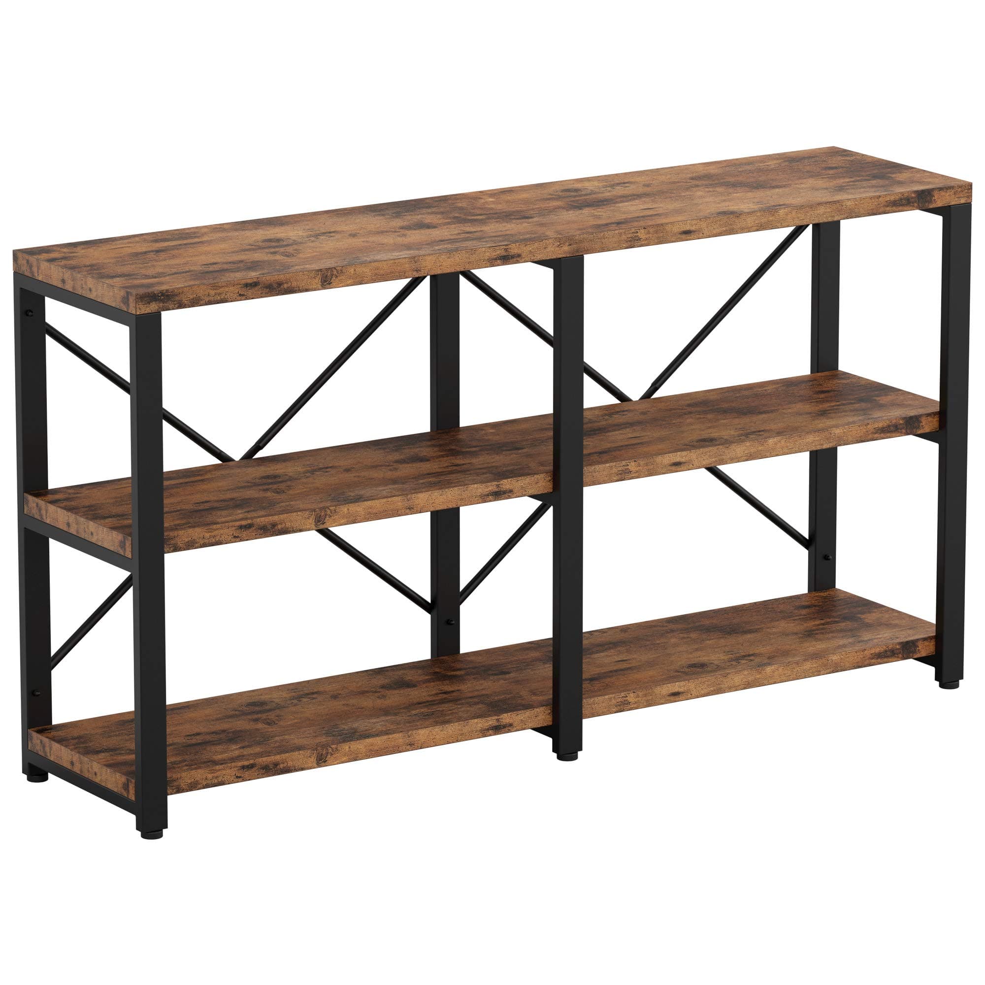 Rustic Entryway Console Table, Long Hallway Table 55 in 3-Tier, TV Stand Entertainment Center Media Stand for Living Room, Industrial Style, Vintage Brown | Rustic, Long, Living Room