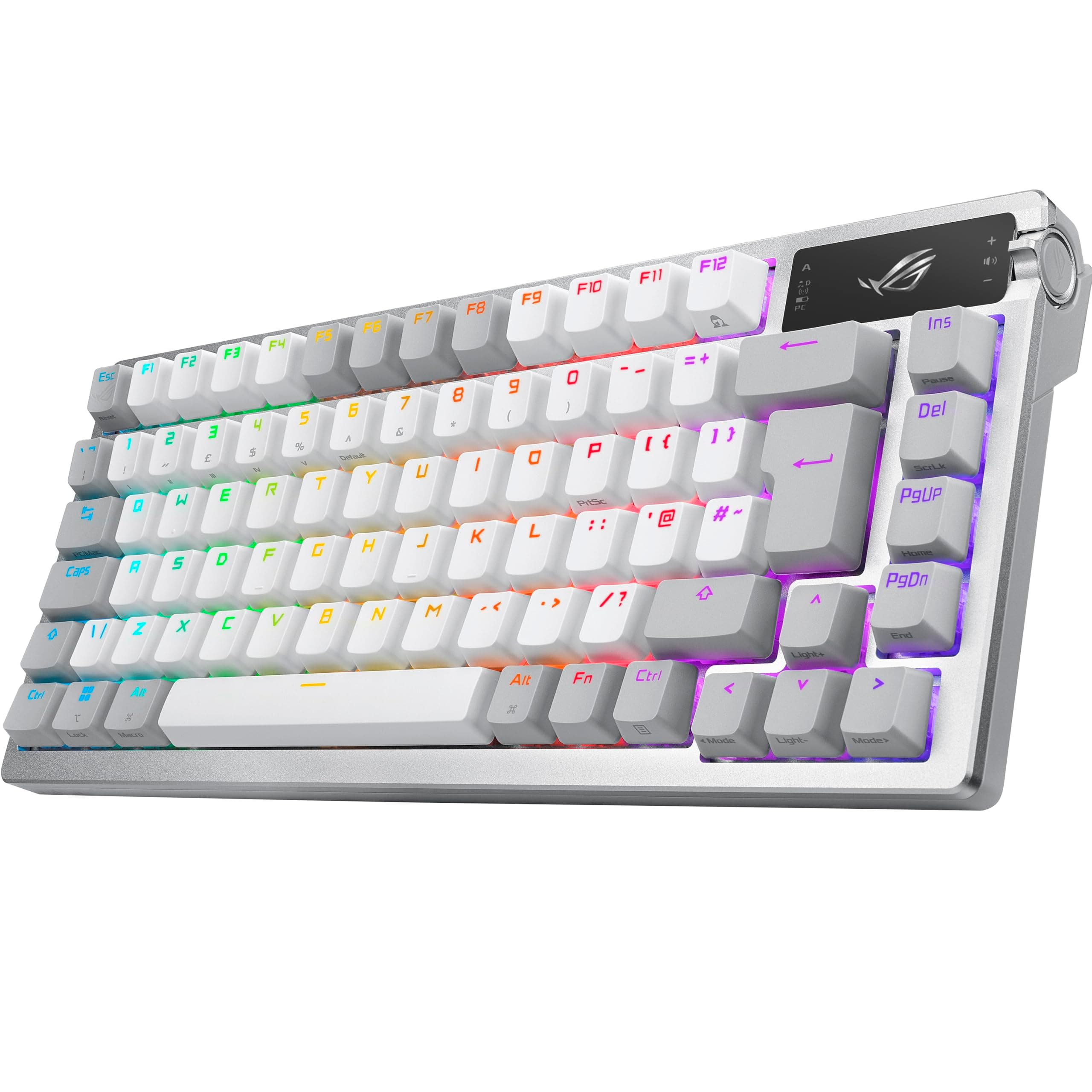 ROG Azoth 75% Wireless DIY Custom Gaming Keyboard, OLED display, Gasket-Mount, Three-Layer Dampening, Hot-Swappable ROG NX Snow Switches & Keyboard Stabilizers, PBT Keycaps, RGB, UK Layout, White