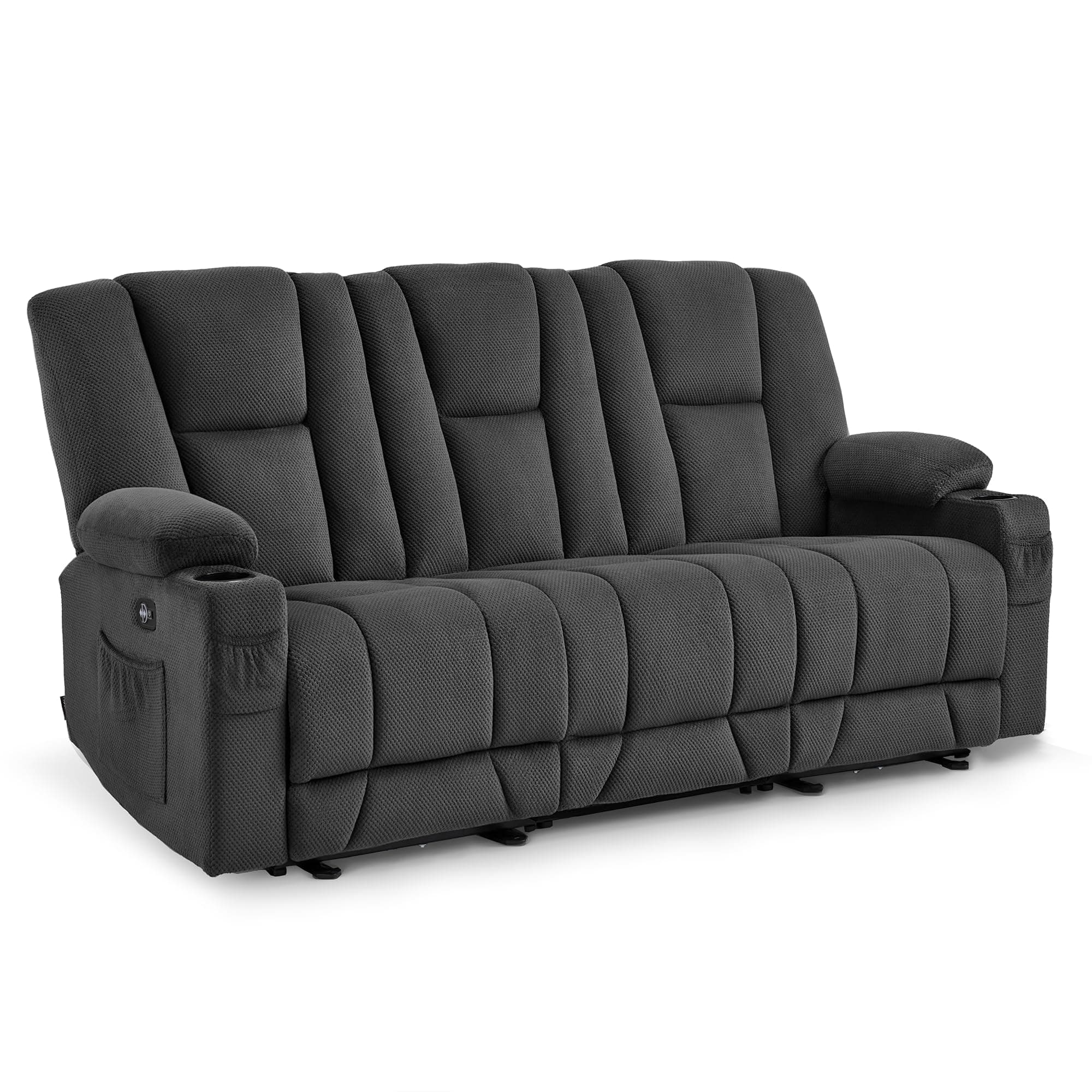 MCombo Zero Gravity 3 Seater Power Reclining Sofa, Heat and Vibration Massage, Recliner Couch for Living Room, Fabric 6035SET (Grey, 3 Seater)