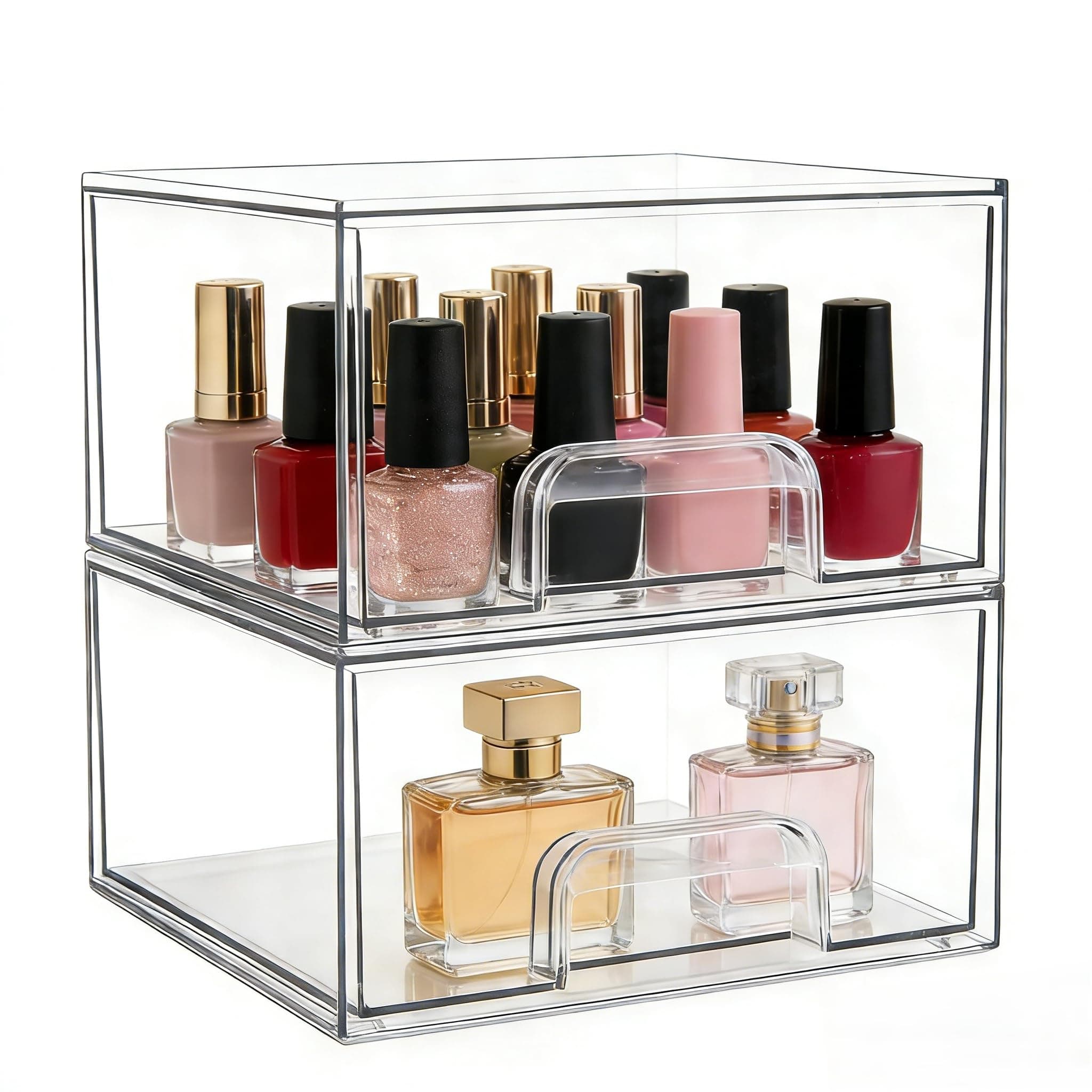 Vtopmart 2 Pack Small Clear Stackable Storage Drawers,Acrylic Bathroom Makeup Organizer,Plastic Storage Bins For Vanity, Undersink, Kitchen Cabinets, Pantry, Home Organization