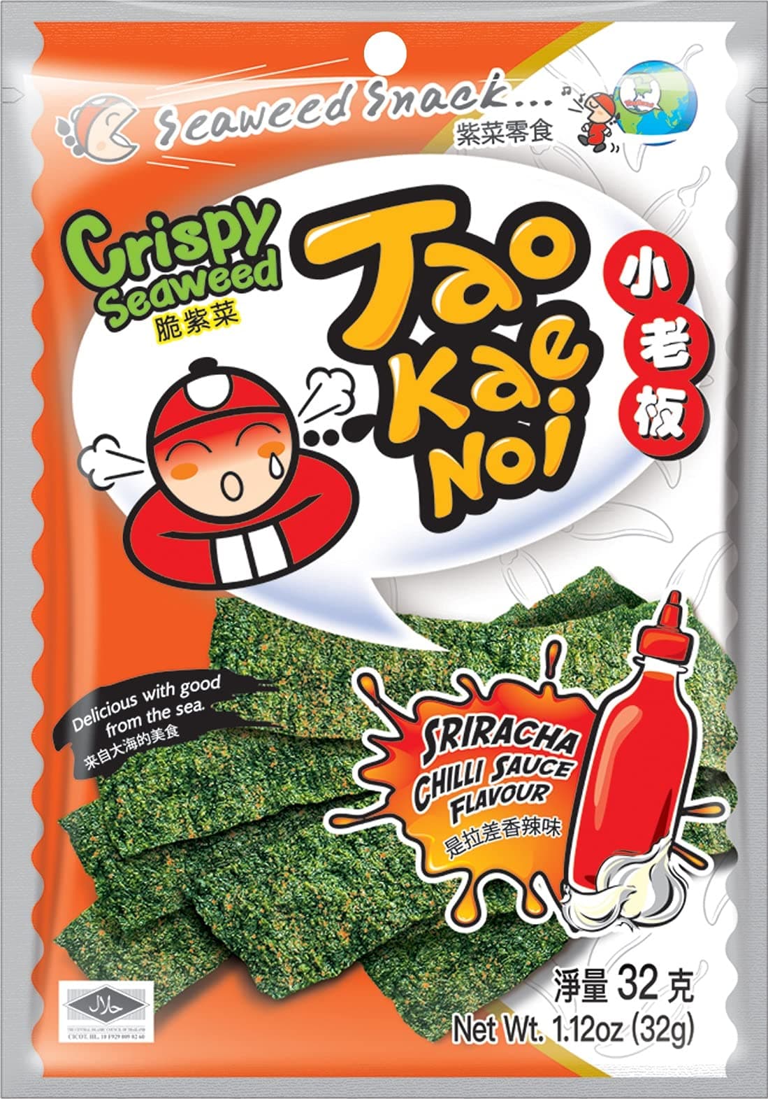Tao Kae Noi Crispy Seaweed Snack Sriracha, Crispy Algae Snack, 32 g