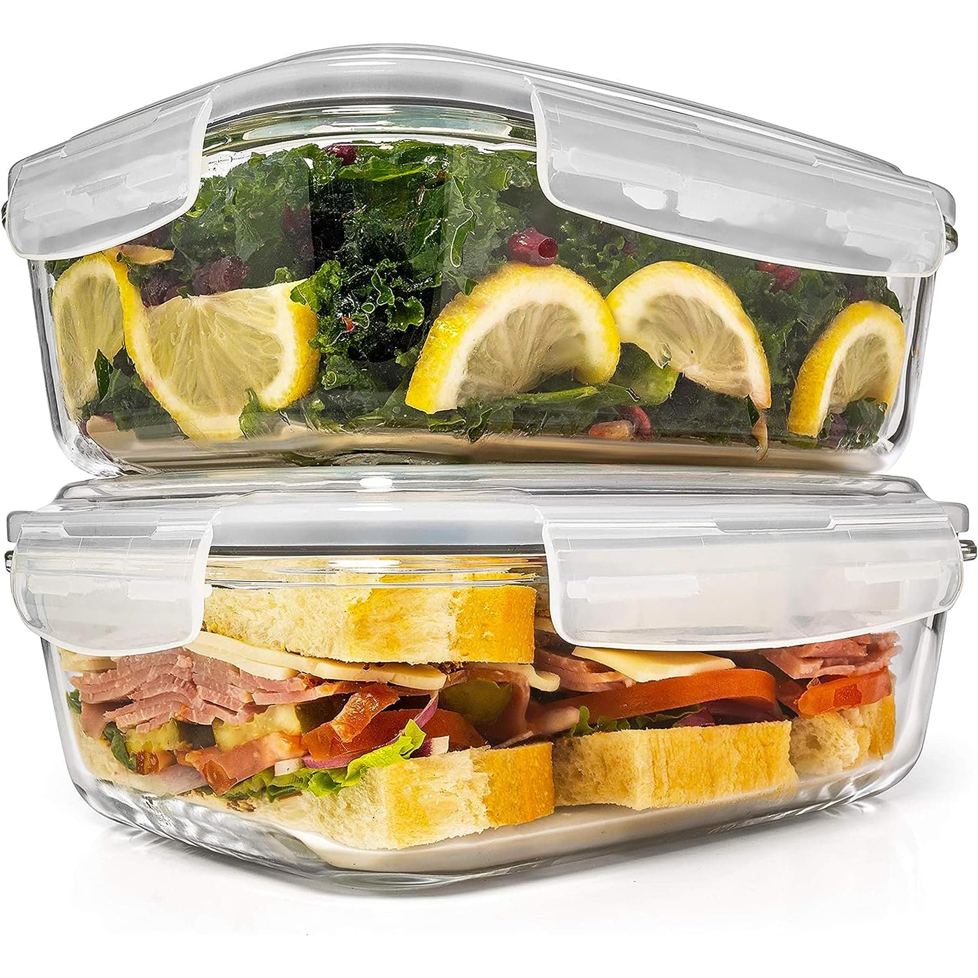 6.5 Cups / 52 Oz 4 Piece (2 Containers + 2 Lids) Glass Food Storage Containers Set with Airtight Locking Lids - For Storing, Baking & Serving BPA Free, Leakproof - Microwave, Freezer & Oven Safe