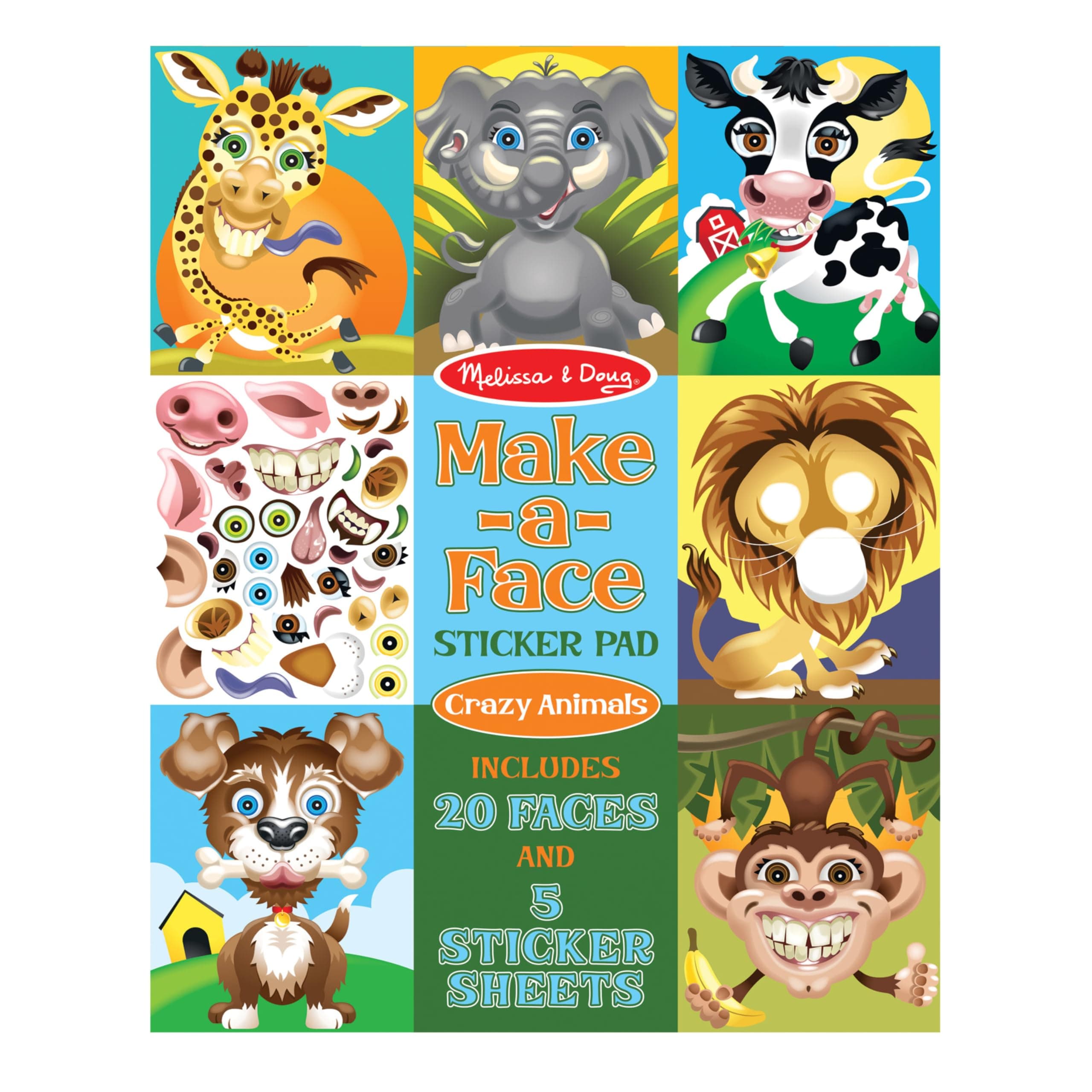 Melissa & Doug Make-a-Face Sticker Pad - Crazy Animals, 20 Faces, 5 Sticker Sheets