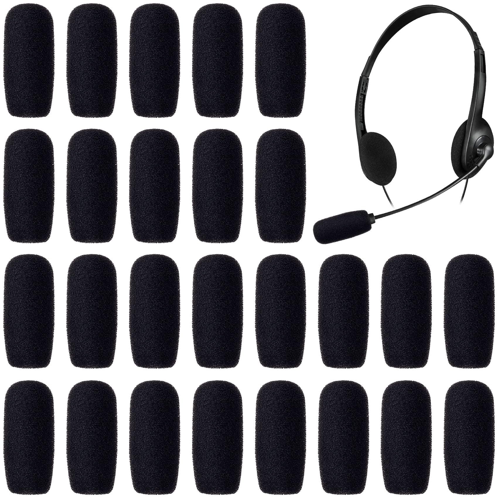 PAGOW 30 Pack Mini Foam Microphone Windscreens, High Density Mic Headset Cover, Small Size Lapel Mic Windscreen for Lavalier Microphones Noise Reduction (LxW: 1.36x0.65inch, Caliber: 0.2inch/5mm)