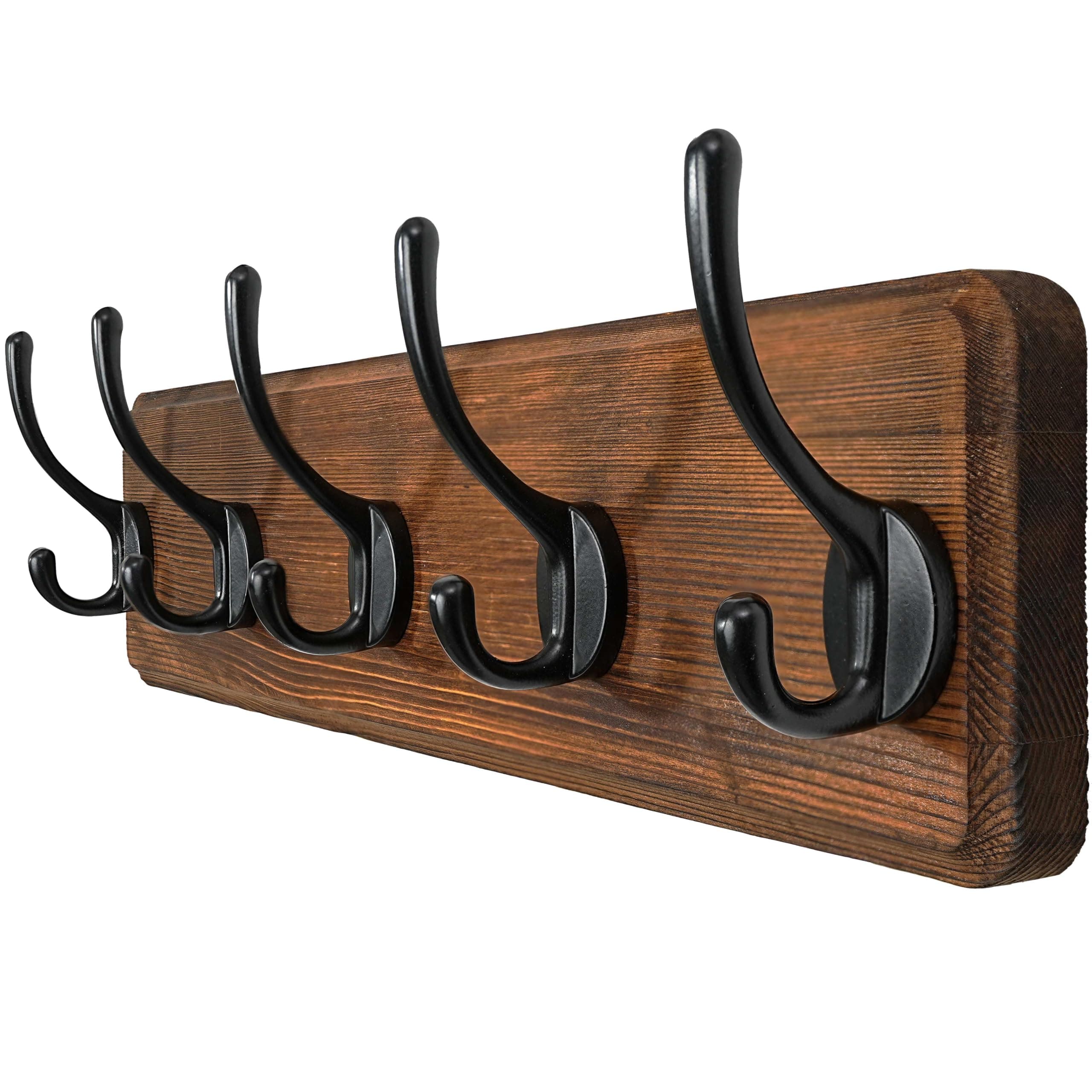 Coat Rack Wall Mount,Coat Hooks Wall Mounted,16" Hole to Hole,Coat Hanger Wall,Hook Rack Rail,5 Hooks for Hanging Jacket,Clothes,Hats,Rustic Brown