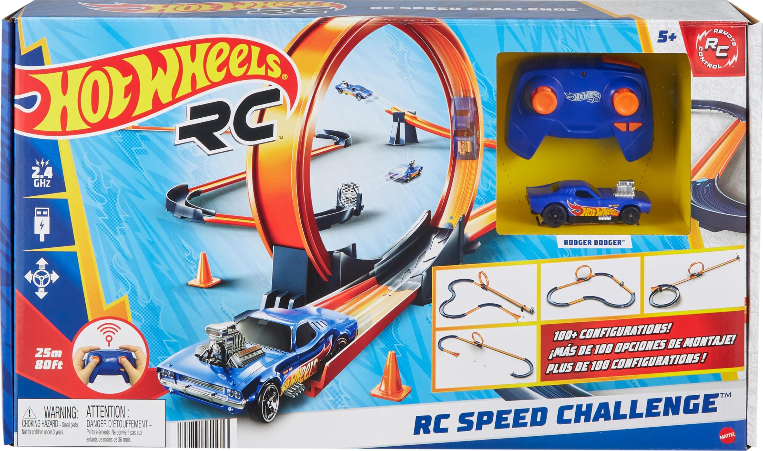 Toy Car RC Set with 1:64 Scale Remote-Control Vehicle & 30+ Pieces of Race Track to Create Multiple Configurations, HXX45