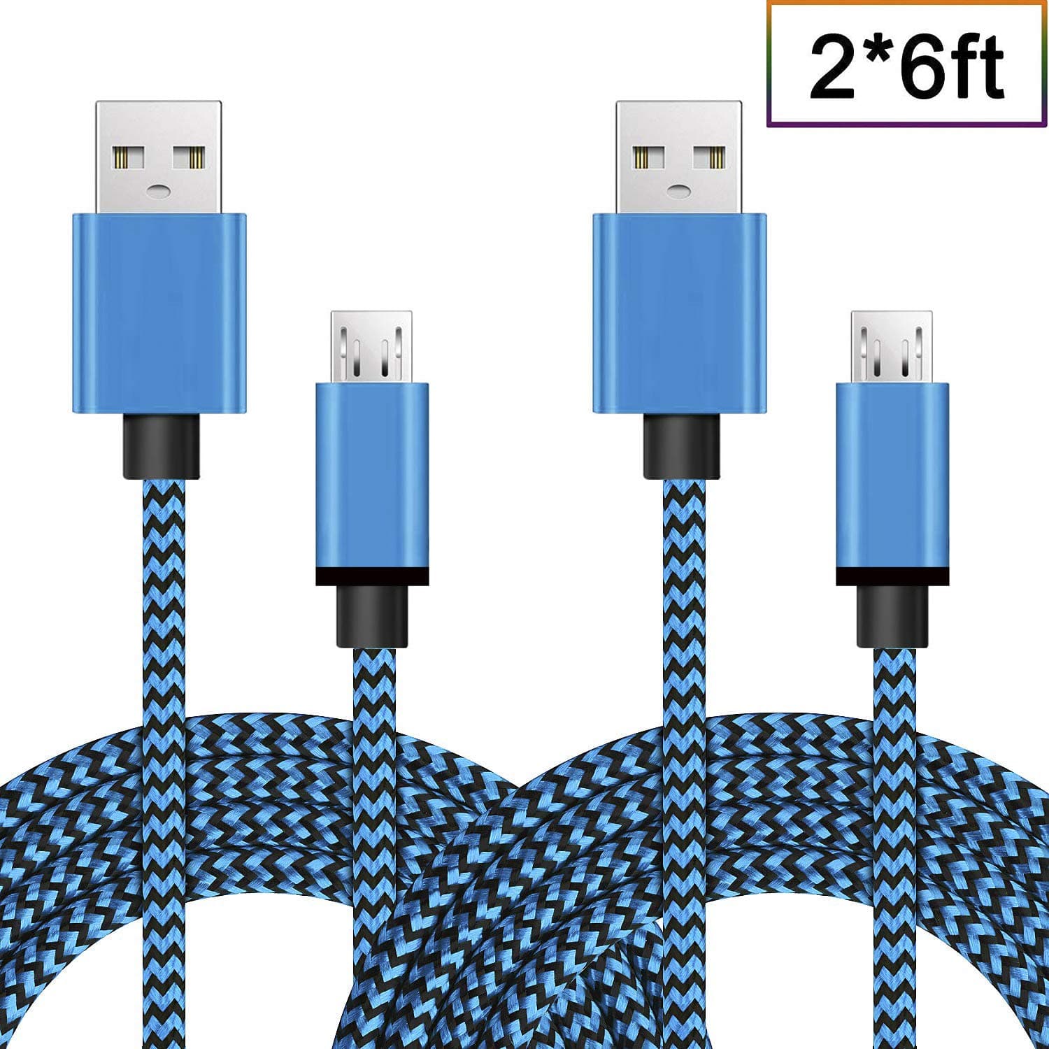 Android Charging Fast Charge Micro USB Charger Cord 6FT 2Pack Cable for Samsung Galaxy S6 S7 J3 J7 Edge note 5 Moto Droid Turbo 2 E4 E5 G5 LG G4 V10 Stylo 2 3 G3 G4 K30 K20 V10 HTC One