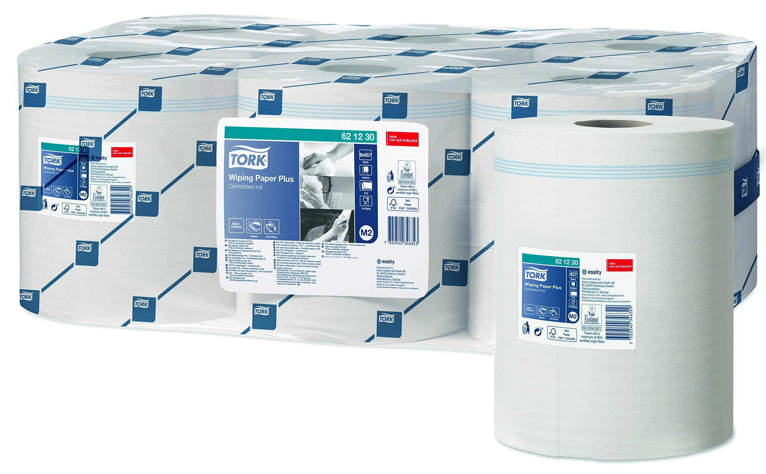 6 x Tork M2 Advanced Centrefeed Wiper 420 White Rolls by Tork