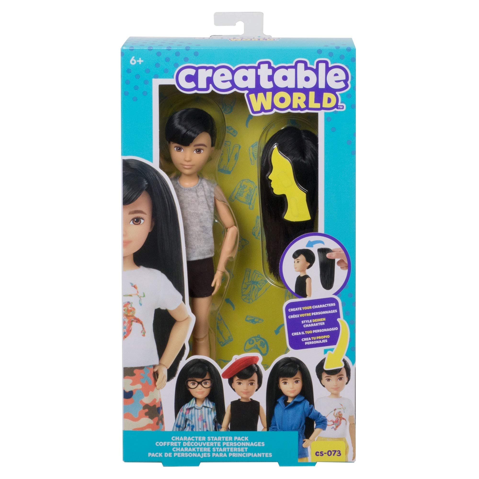 MattelCreatable World, Basic Character Kit, Black-Hair Doll with Brown Eyes, Long-Hair Wig, Removable Tank and Shorts, Creative Play for All Kids 6 Years Old and Up
