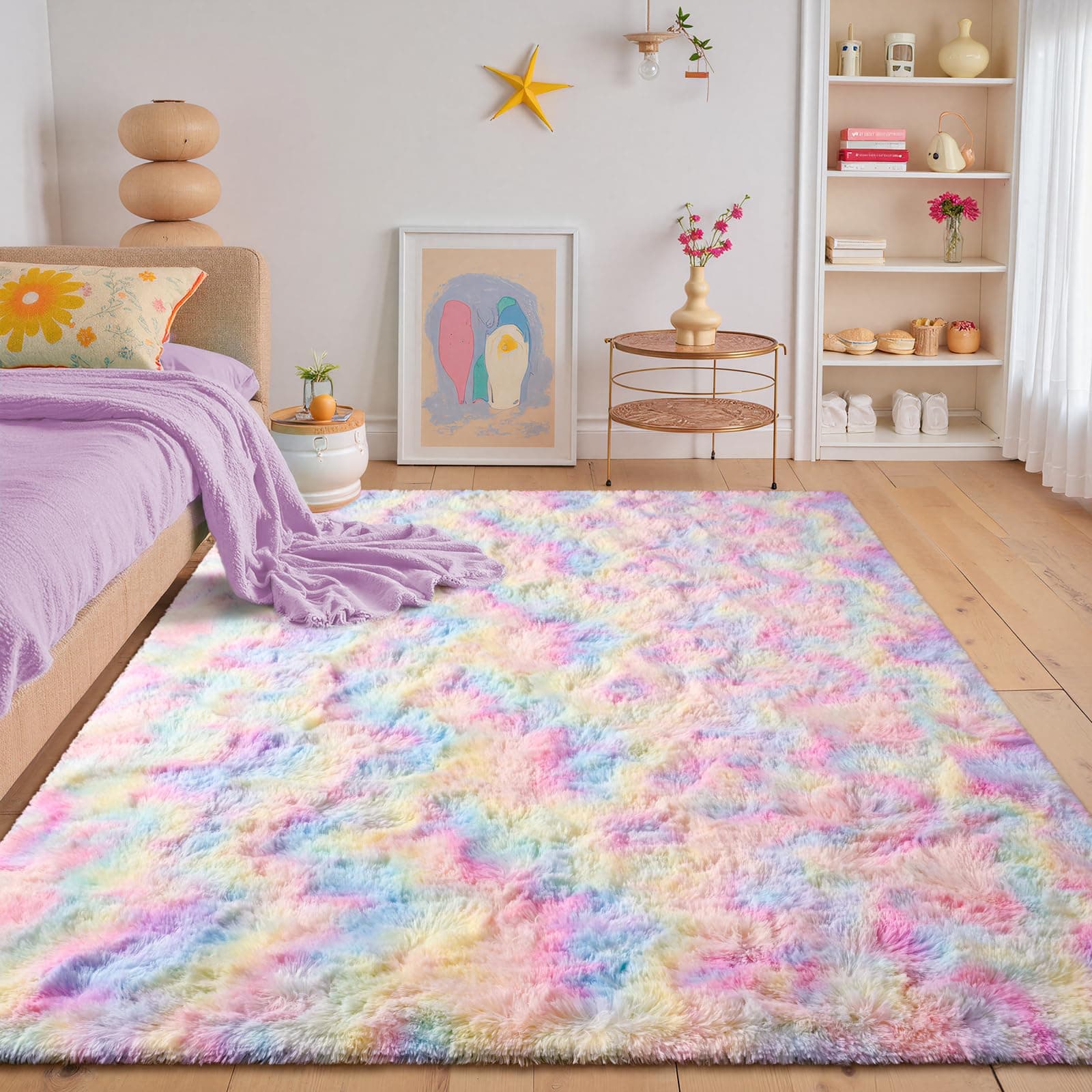 Soft rainbow area rug