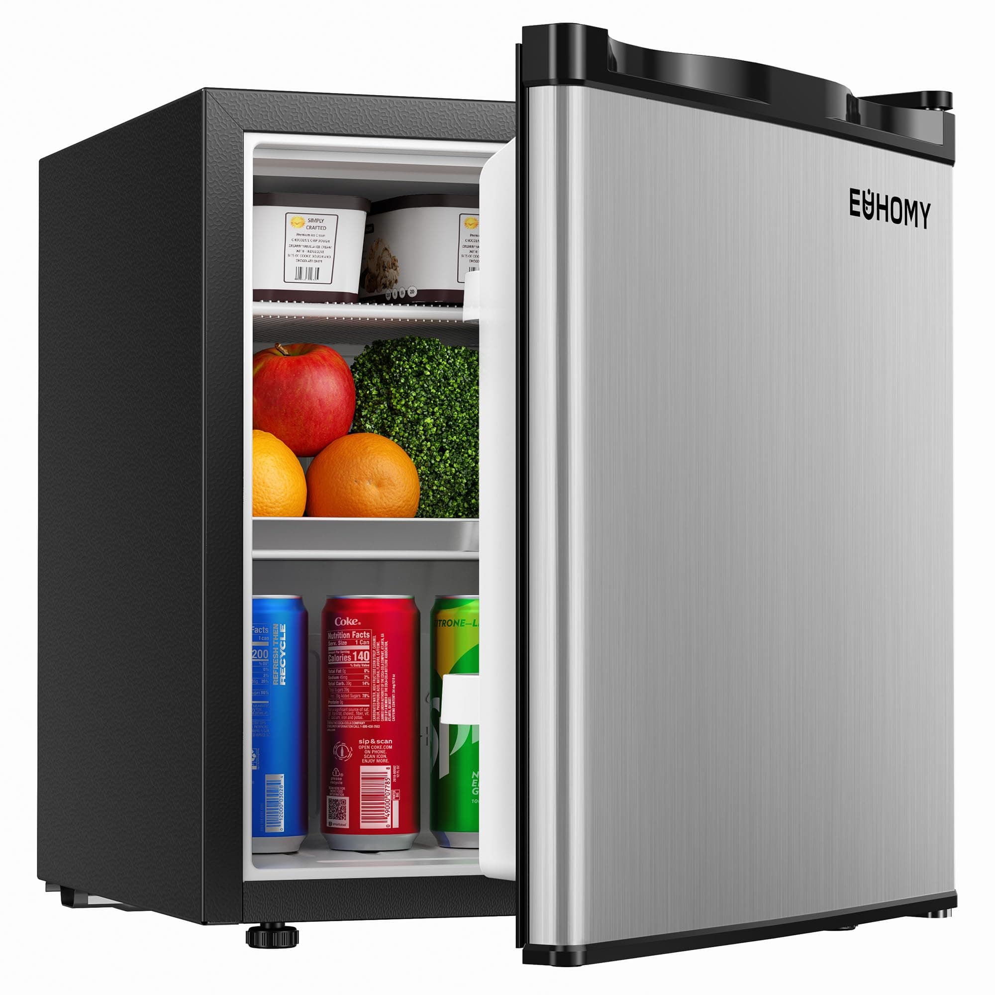 EUHOMY 1.7 Cu.Ft Mini Fridge, Reversible Single Door Compact Refrigerator, Adjustable Thermostat, Energy Saving, Mini Fridge for Bedroom, Office, Dorm, Silver