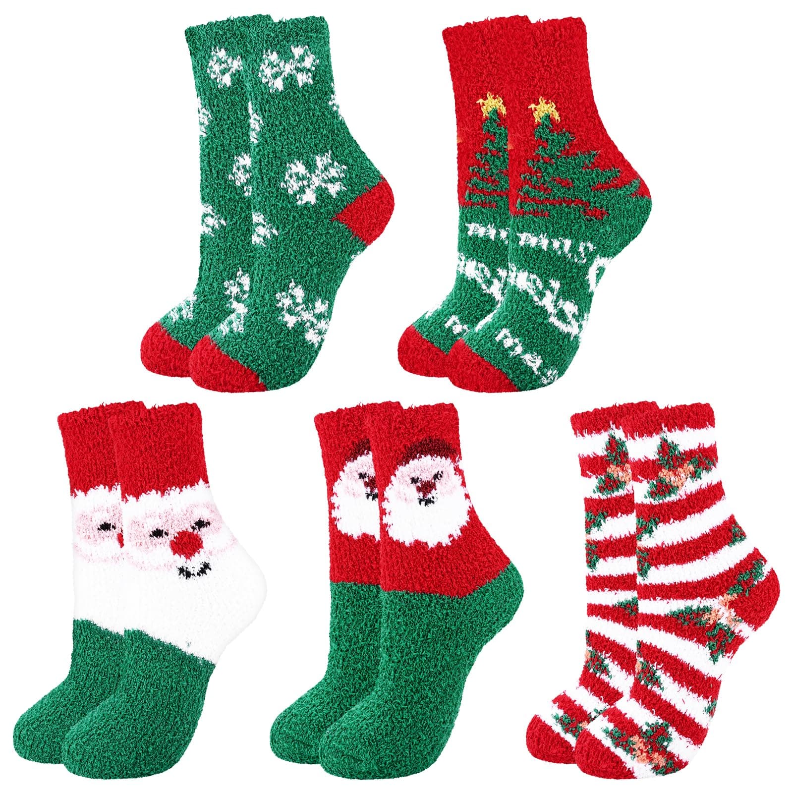 Christmas Fluffy Socks for Women, 5 Pairs Fuzzy Bed Socks Cozy Soft Slipper Socks Winter Socks Sleeping Warm Socks Gift for Christmas