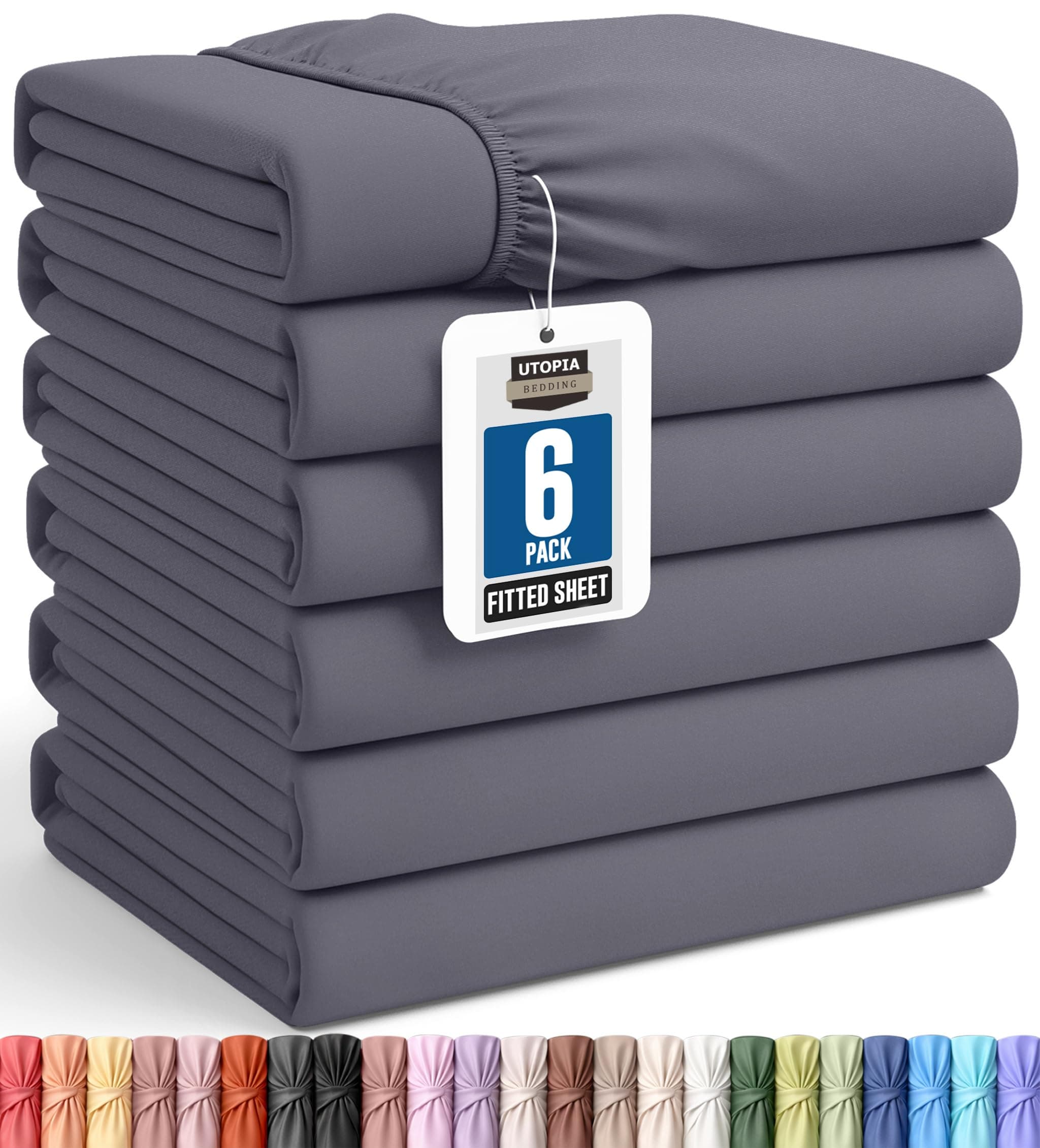 Utopia Bedding Twin Fitted Sheets - Bulk Pack of 6 Bottom Sheets - Soft Brushed Microfiber - Deep Pockets - Shrinkage & Fade Resistant - Easy Care (Grey)