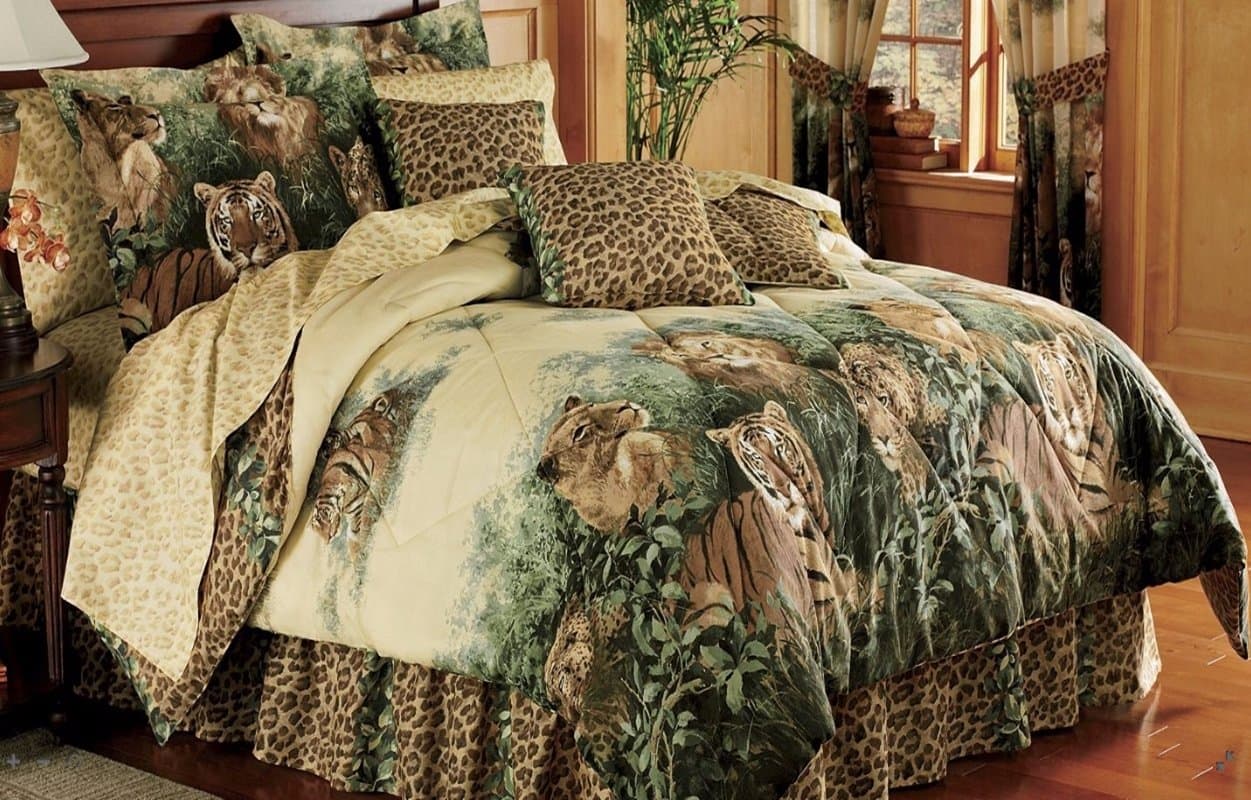 Jungle Cats 9pc King Size Lion Tiger Leopard Comforter Sheets Pillow Shams & Bedskirt (Bed in a Bag)