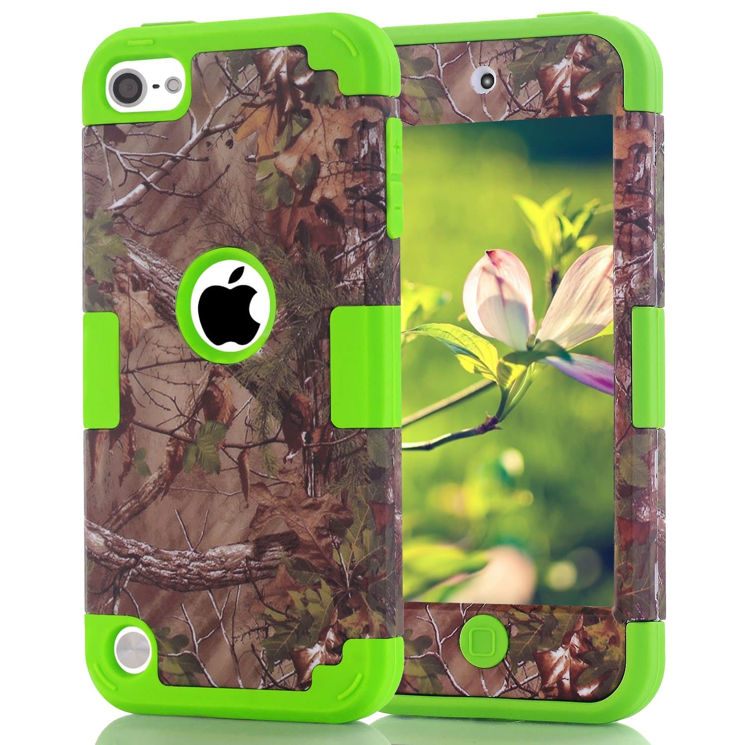 Case for iPod Touch 5 6 Case, CheerShare Dual Layered Hard PC Case + Silicone Shockproof Heavy Duty High Impact Armor Case Cover Protective Case for Apple iPod Touch 5 6th Generation (Brown+Green)