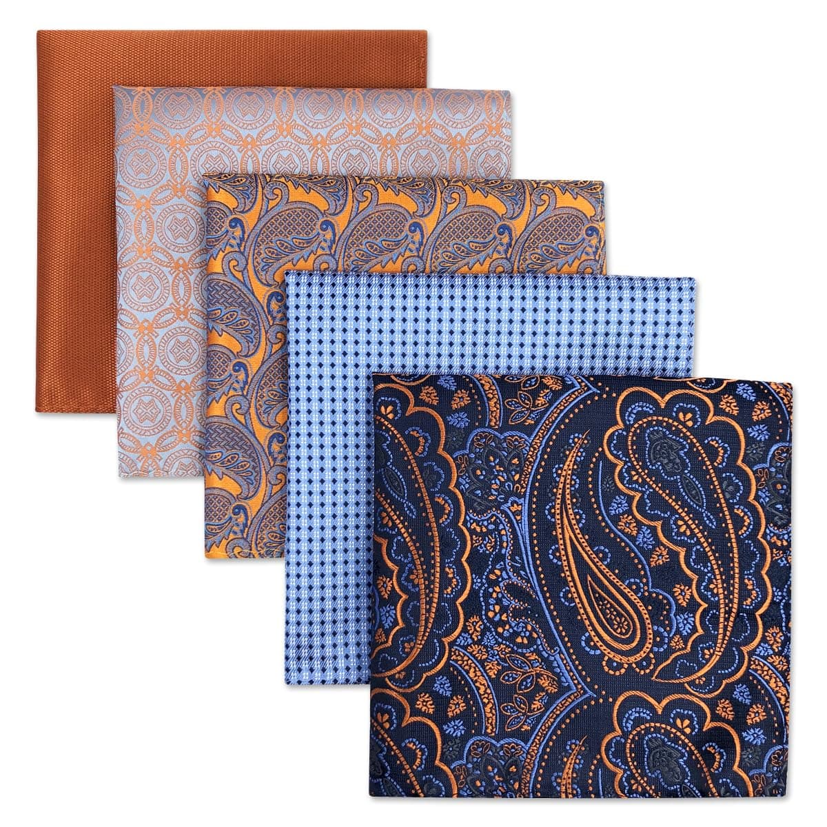 SHLAX&WING 5 Pieces Assorted Mens Silk Pocket Square Set Handkerchiefs