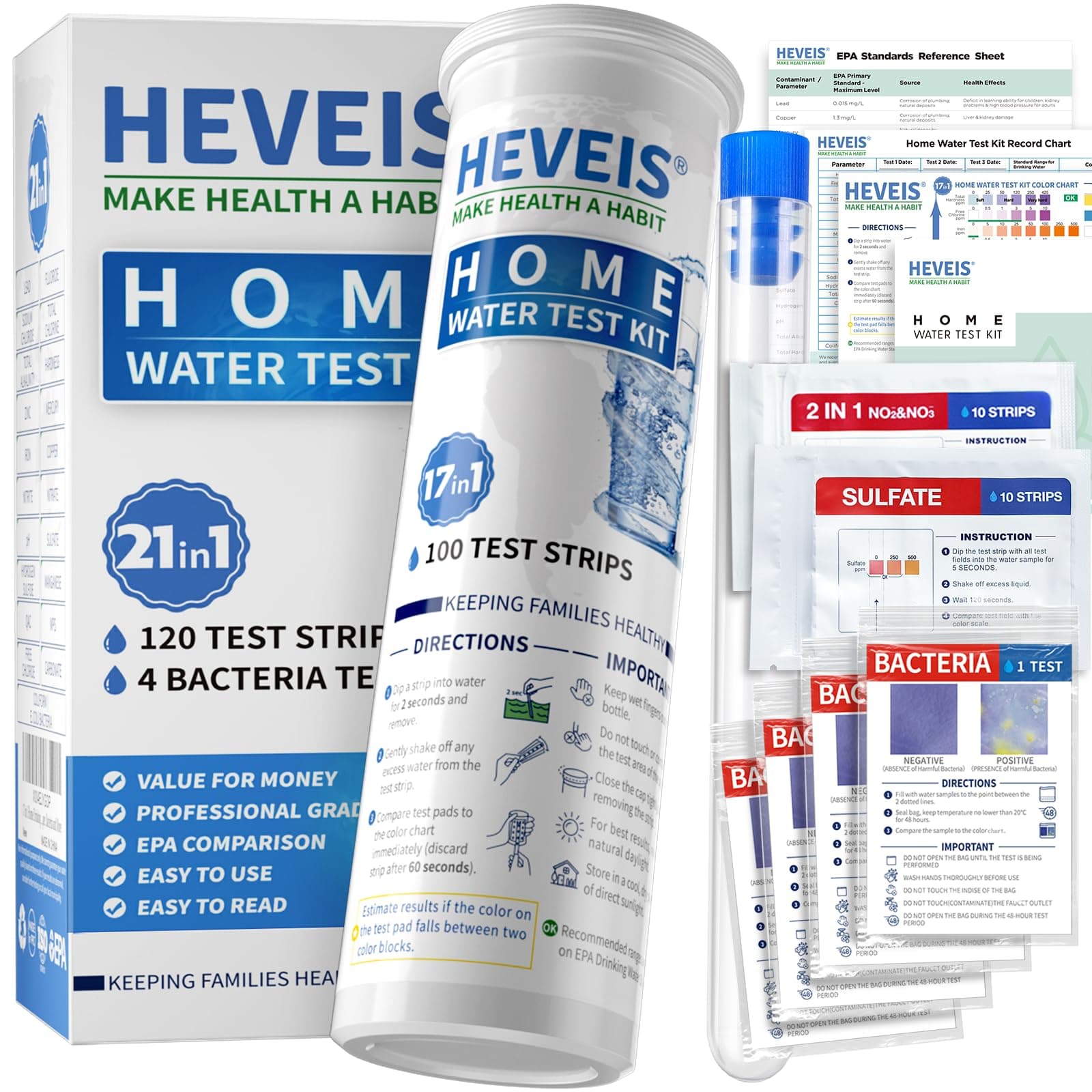 17 in 1 Home Drinking Water Testing Kit,Easy to Test and Read for Hardness