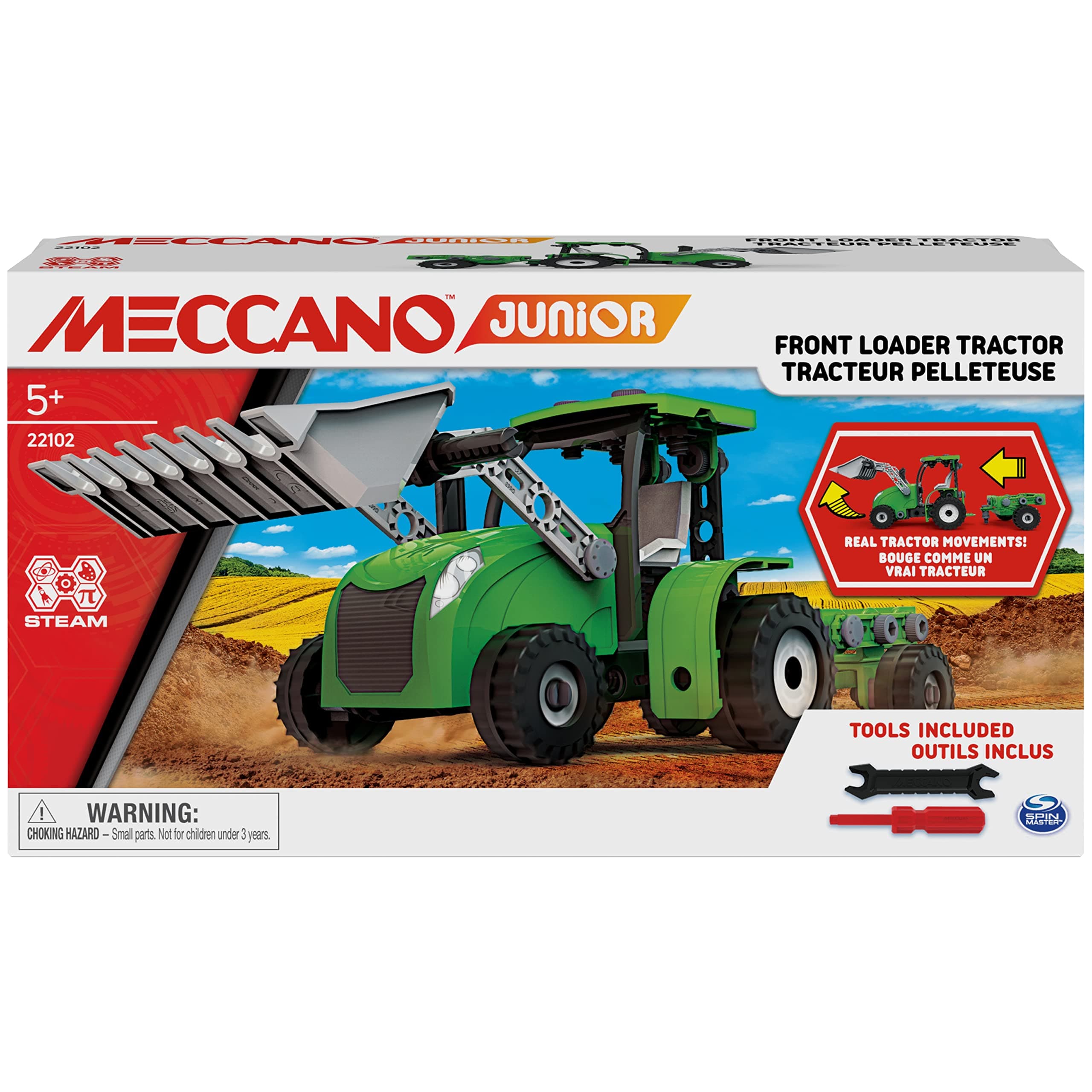 Junior, Front Loader Tractor with Moving Parts and Real Tools, Toy Model Building Kit, STEM Toys for Kids Ages 5 and up