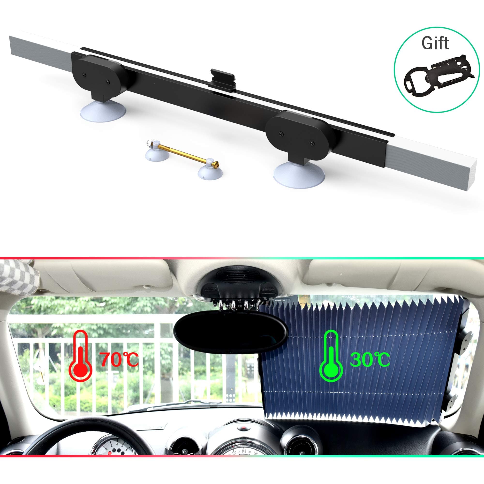 Upgraded Universal Car Retractable Windshield Visor, Auto Sun Shade Curtains Suitable for Most Car Trucks SUV UV Protection Front Windshield Sun Visor Sunscreen Insulation Sun Shield-70CM