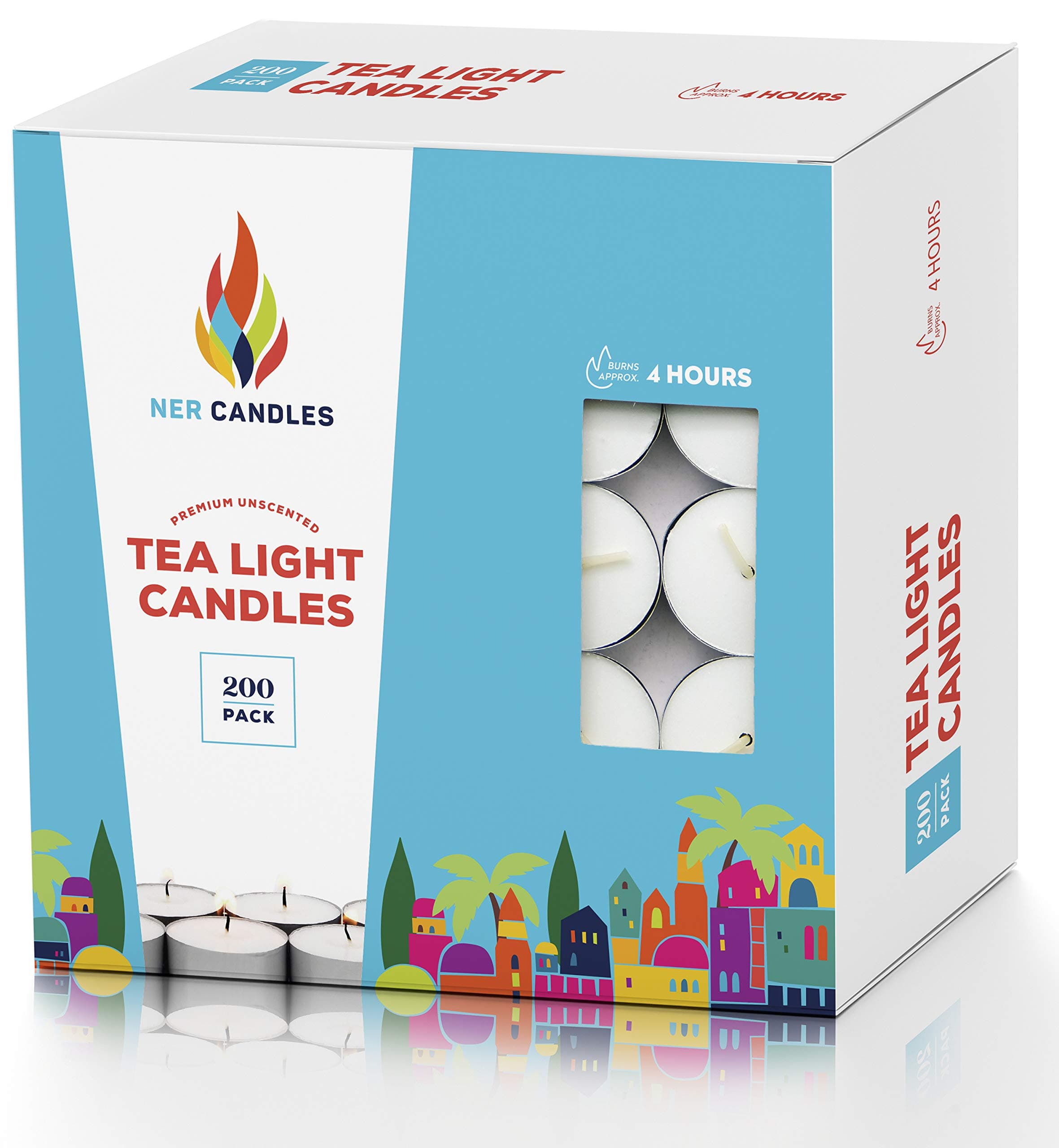 White Tea Light Candles- Unscented Flame-Long Lasting Drip less and Mess Free- Perfect for Any Event- Center Pieces for Dinners-- 200 Pack Bulk