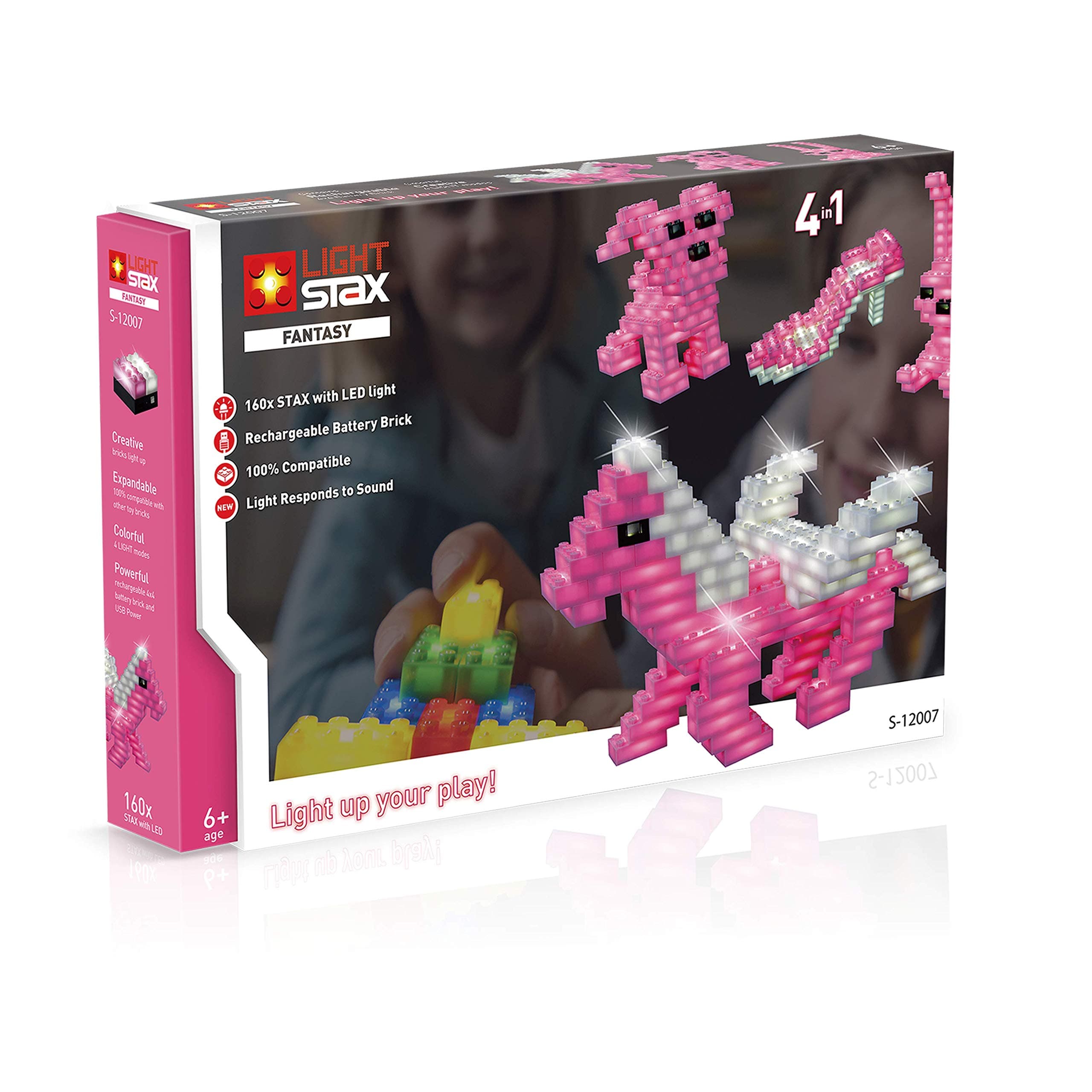 Light Stax 4-in-1 Light up Building Bricks (160 Blocks) – Fantasy Set Blocks w/Rechargeable Battery Pack & USB Cable