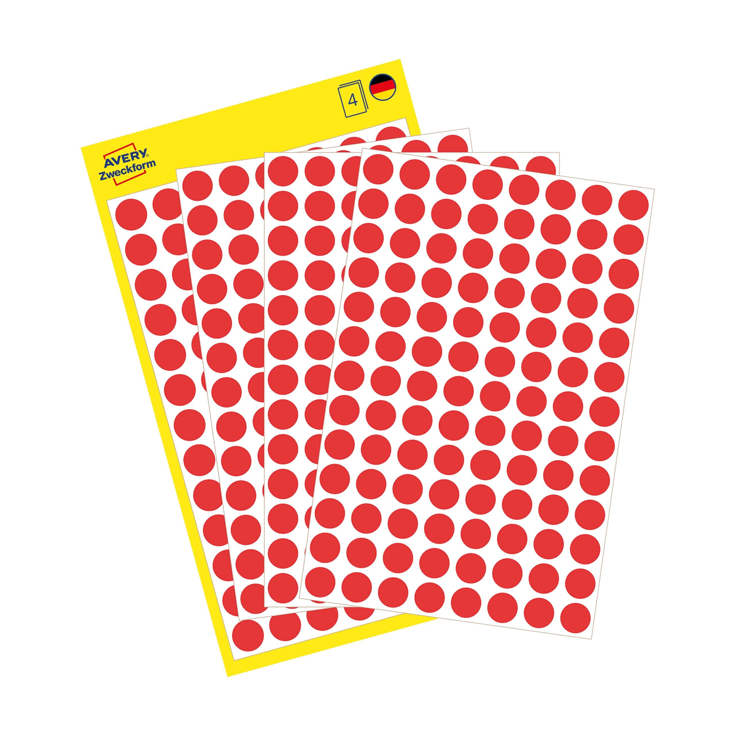 32-301 Self Adhesive Dots/Circle Labels - Red (Diameter 8 mm, 70 Labels per Sheet, 560 Labels Total)