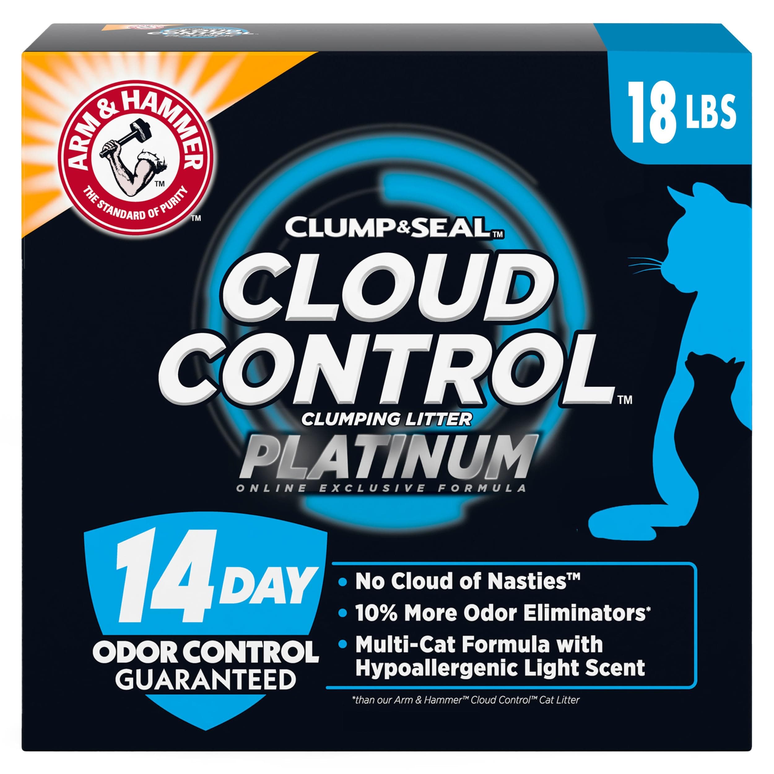 Cloud Control Platinum Cat Litter, Hypoallergenic, Dust-Free, Multi-Cat, 14-Day Odor Control, 18 lbs – Dander Shield & Baking Soda