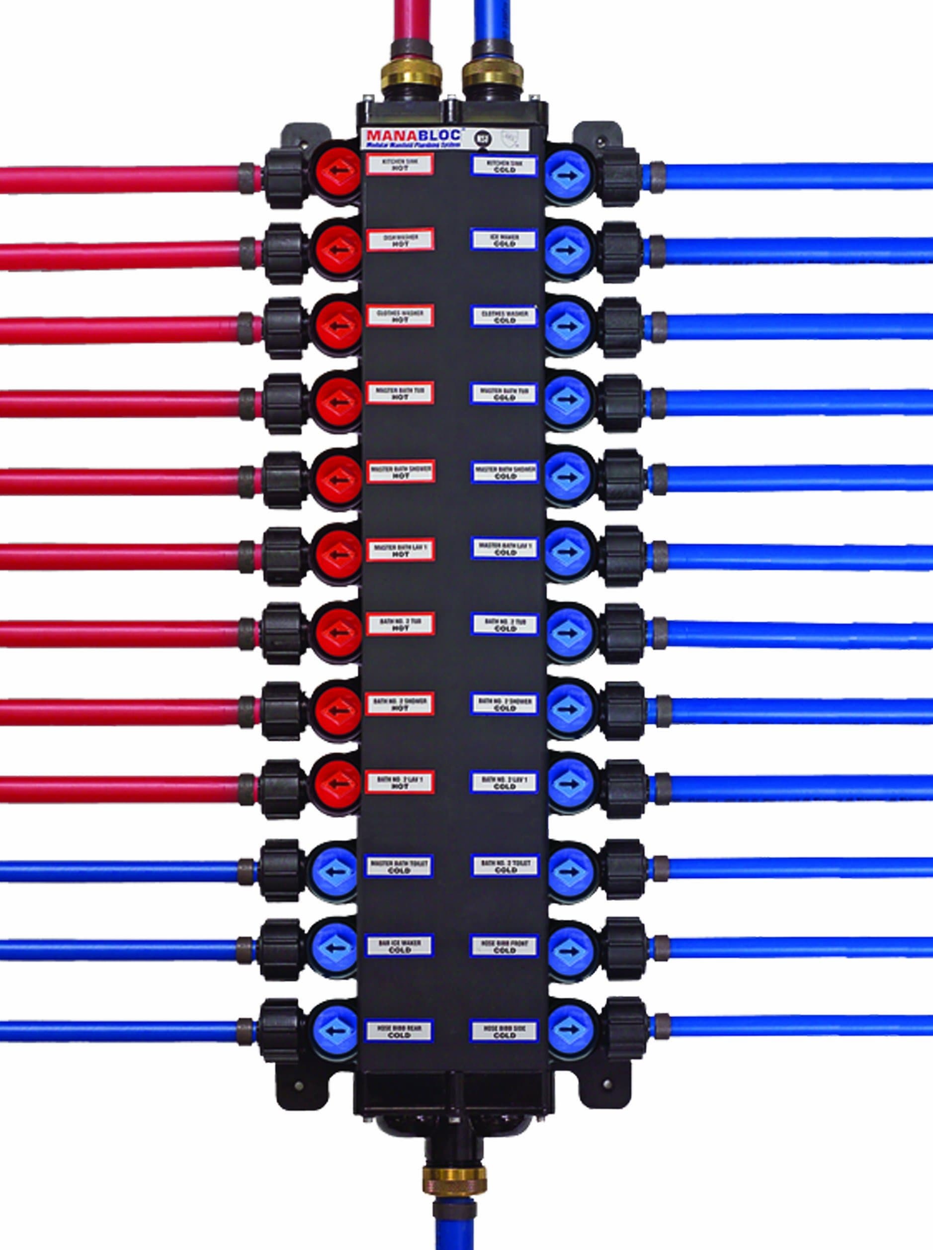 50363 1/2-Inch PureFlow Zero Lead Poly Alloy PEX Crimp Manabloc With 36 Ports, 22 Cold 14 Hot